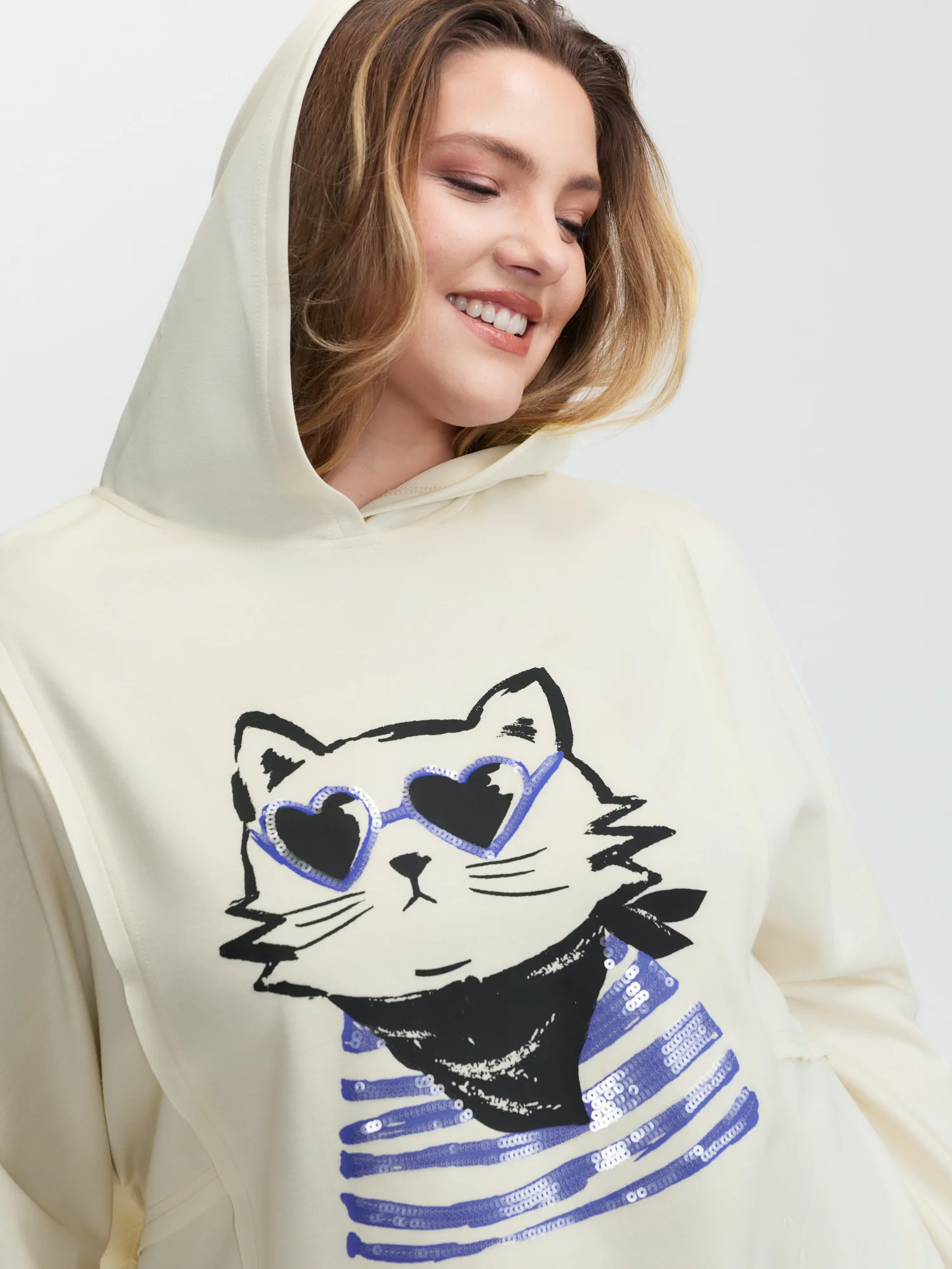 Supersoft Cat Embroidered Sequin Hoodie
