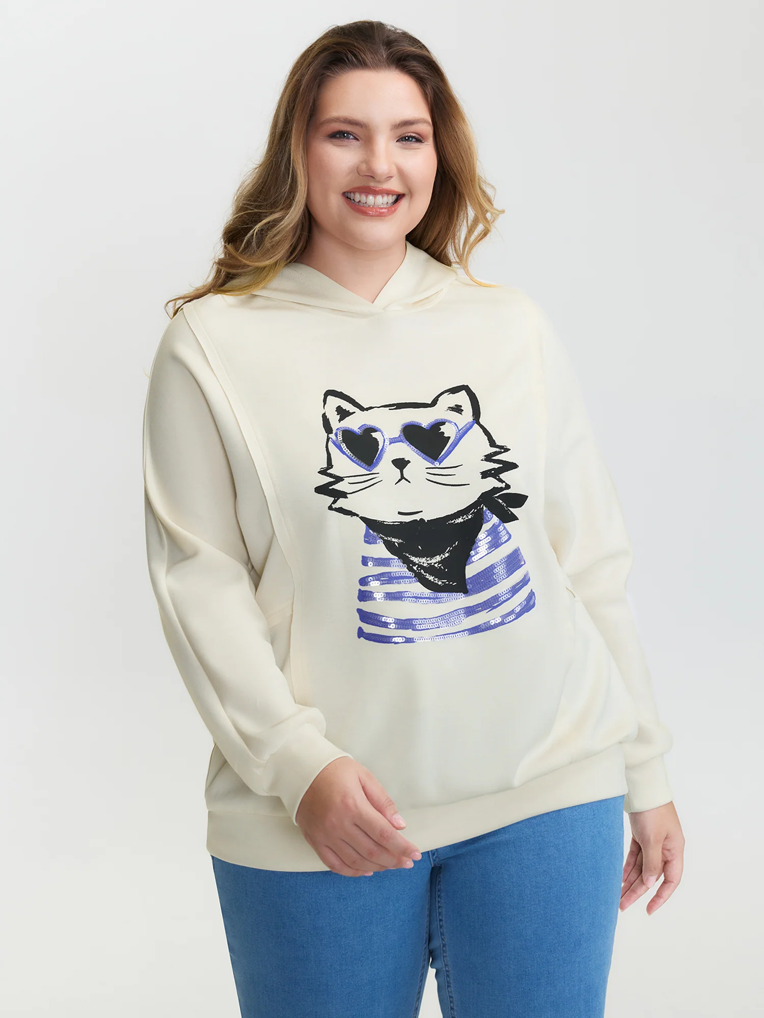 Supersoft Cat Embroidered Sequin Hoodie - Image 2