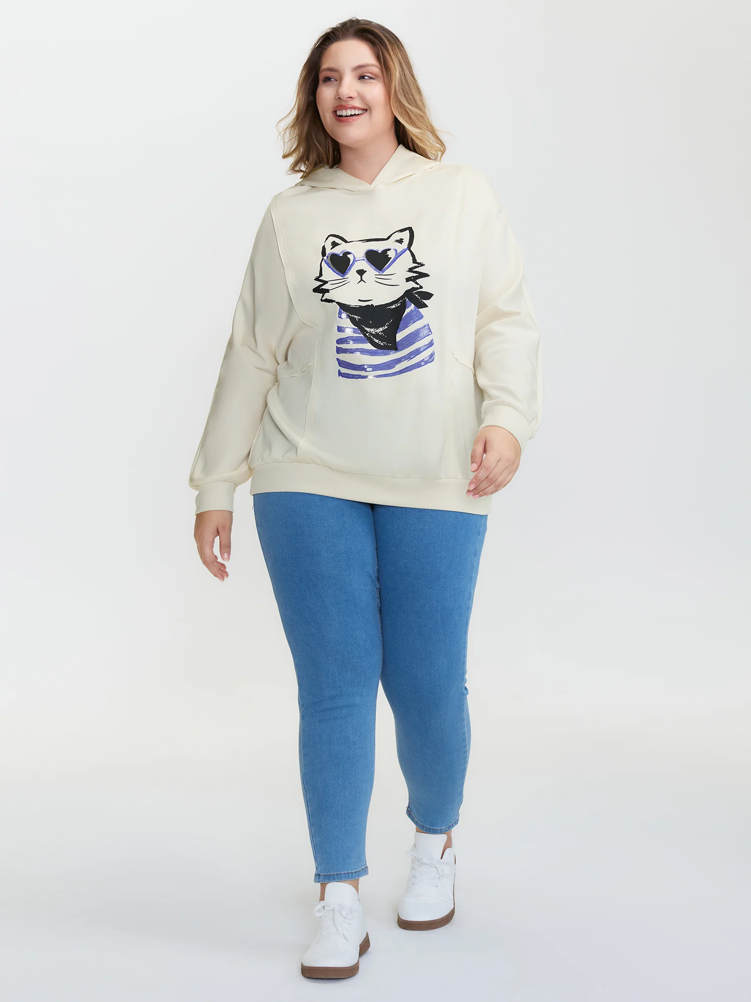 Supersoft Cat Embroidered Sequin Hoodie - Image 3