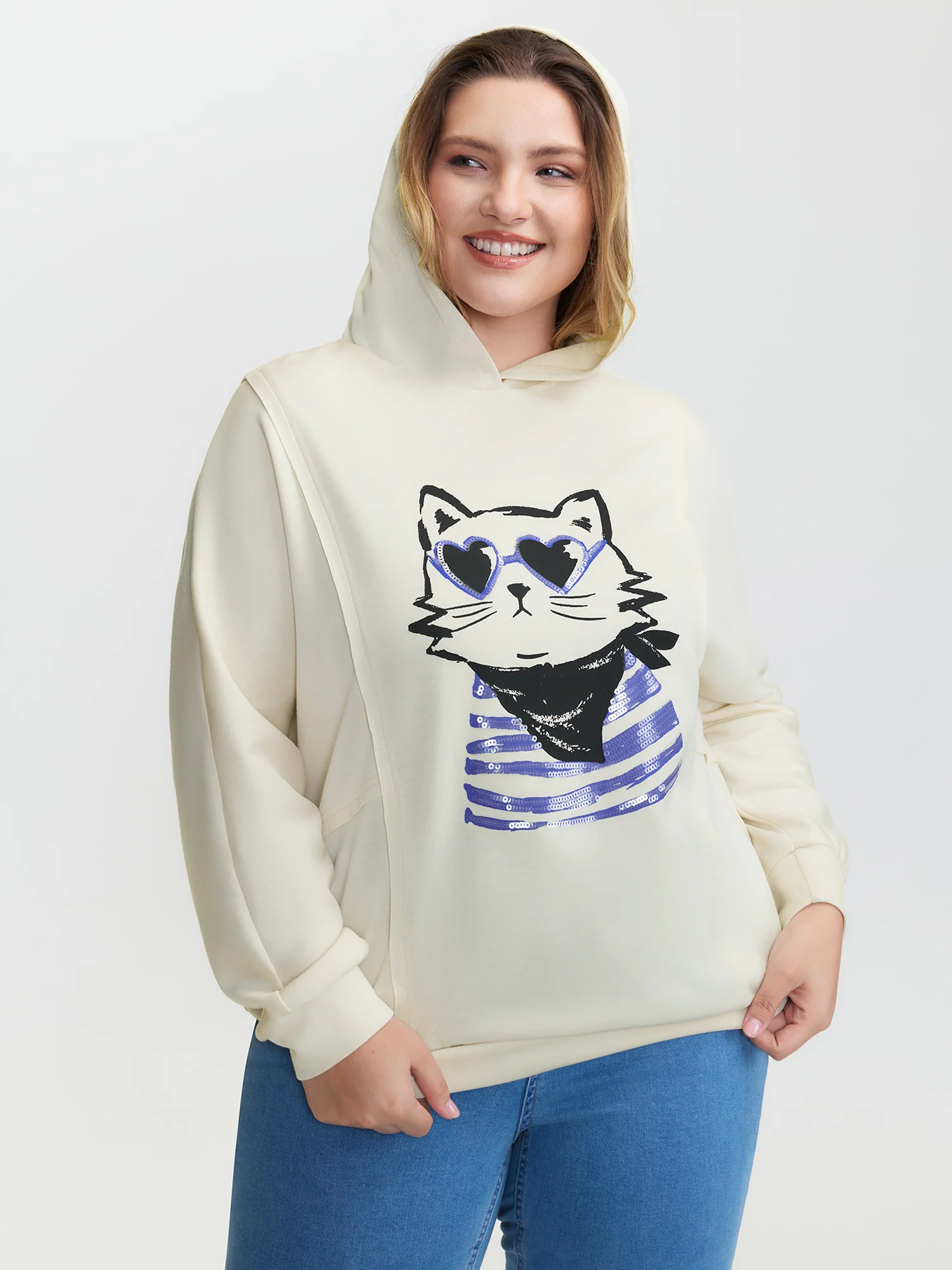 Supersoft Cat Embroidered Sequin Hoodie - Image 4