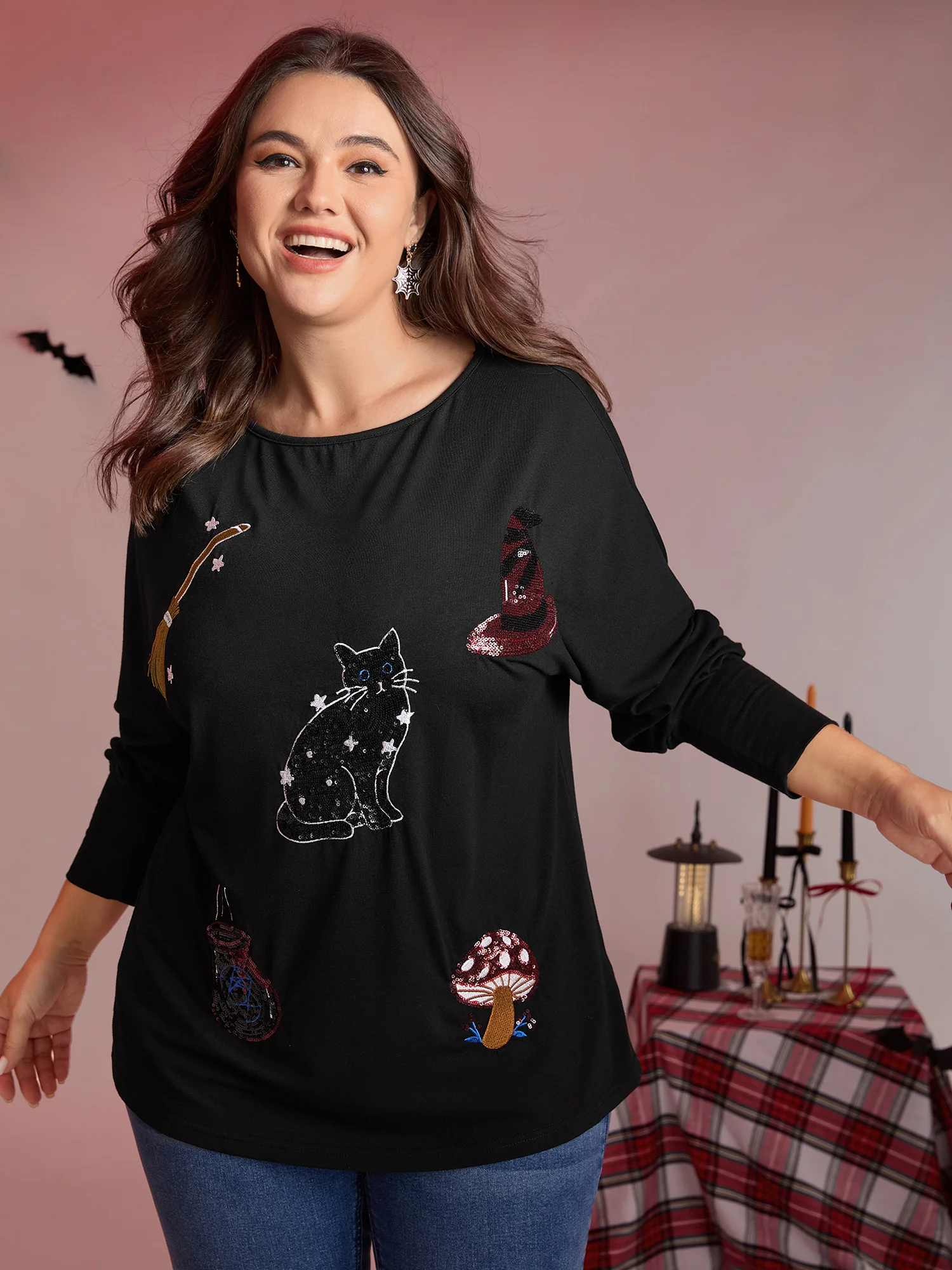 Supersoft Cat Sequin Embroidered T-Shirt - Image 2