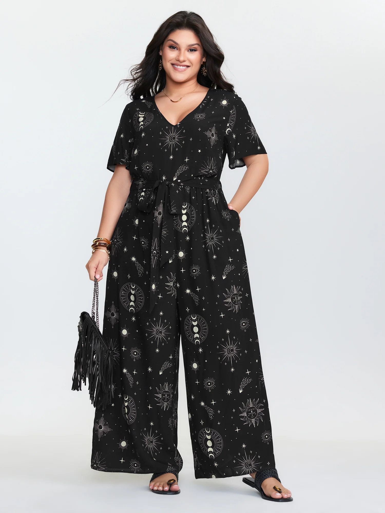 Supersoft Celestial Print Waist-Tie Jumpsuit - Image 3