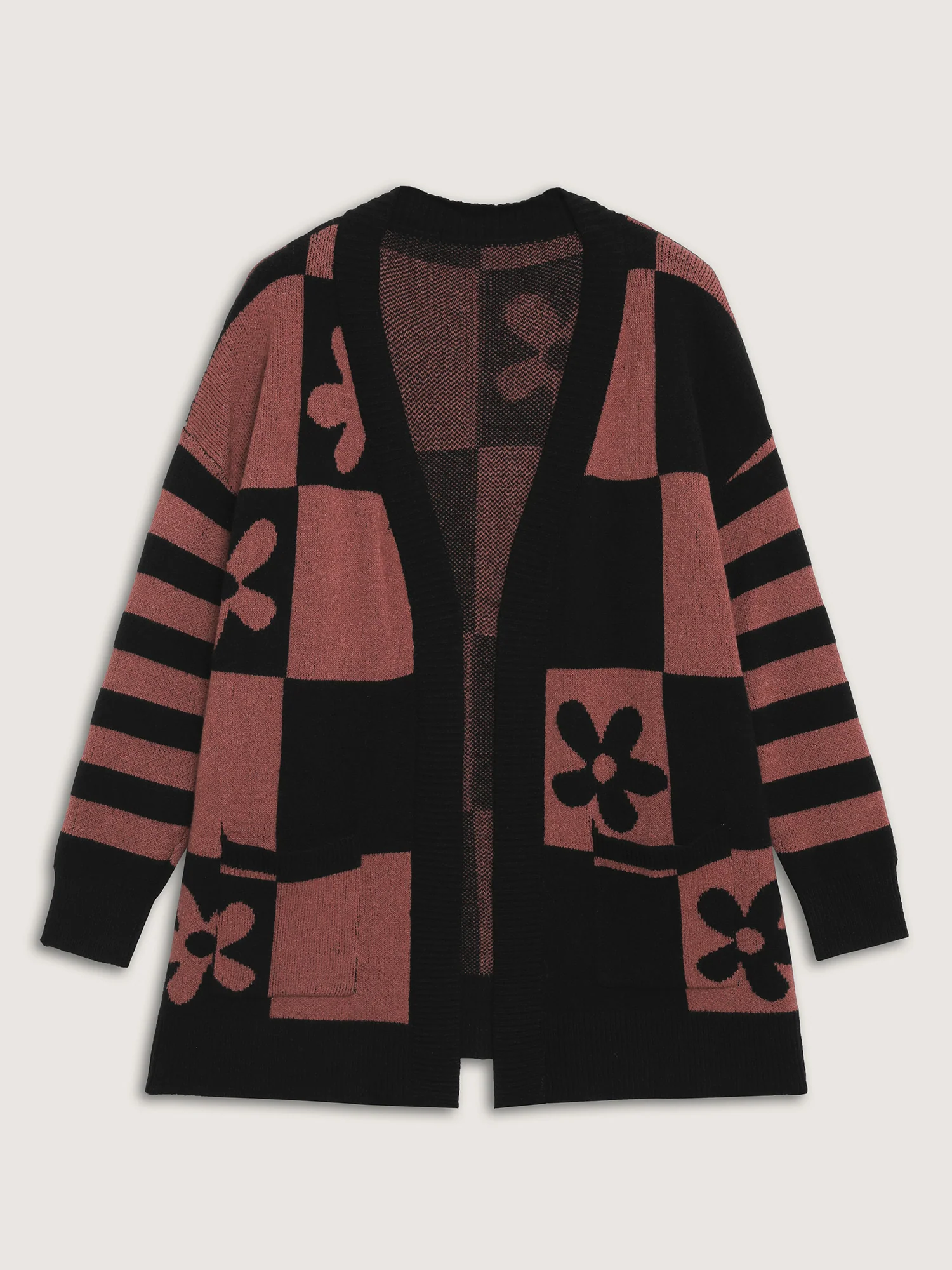 Supersoft Checkered Floral Superstretchy Knit Cardigan - Image 7
