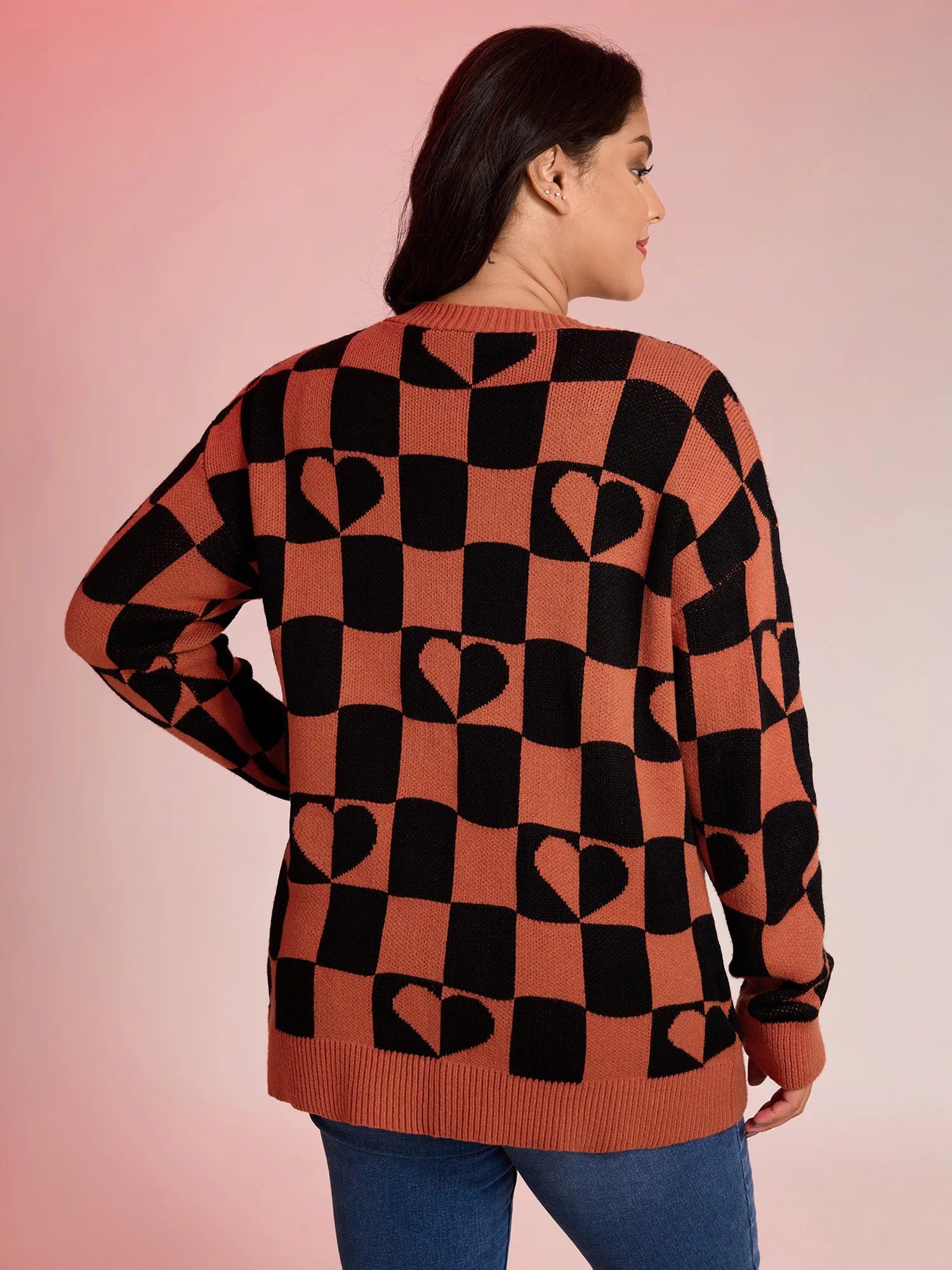 Supersoft Checkered Hearts Stretchy Knit Cardigan - Image 5