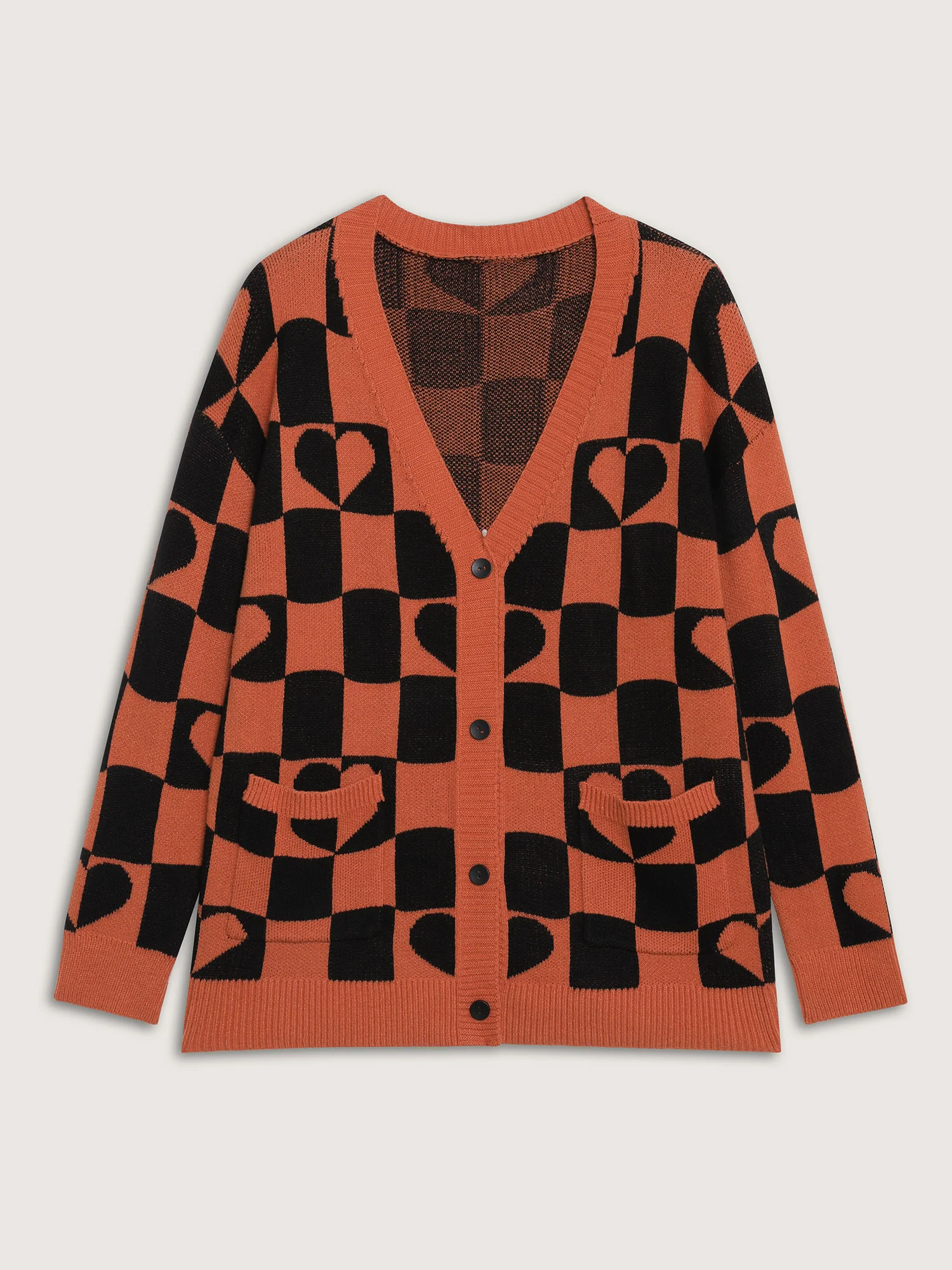 Supersoft Checkered Hearts Stretchy Knit Cardigan - Image 9