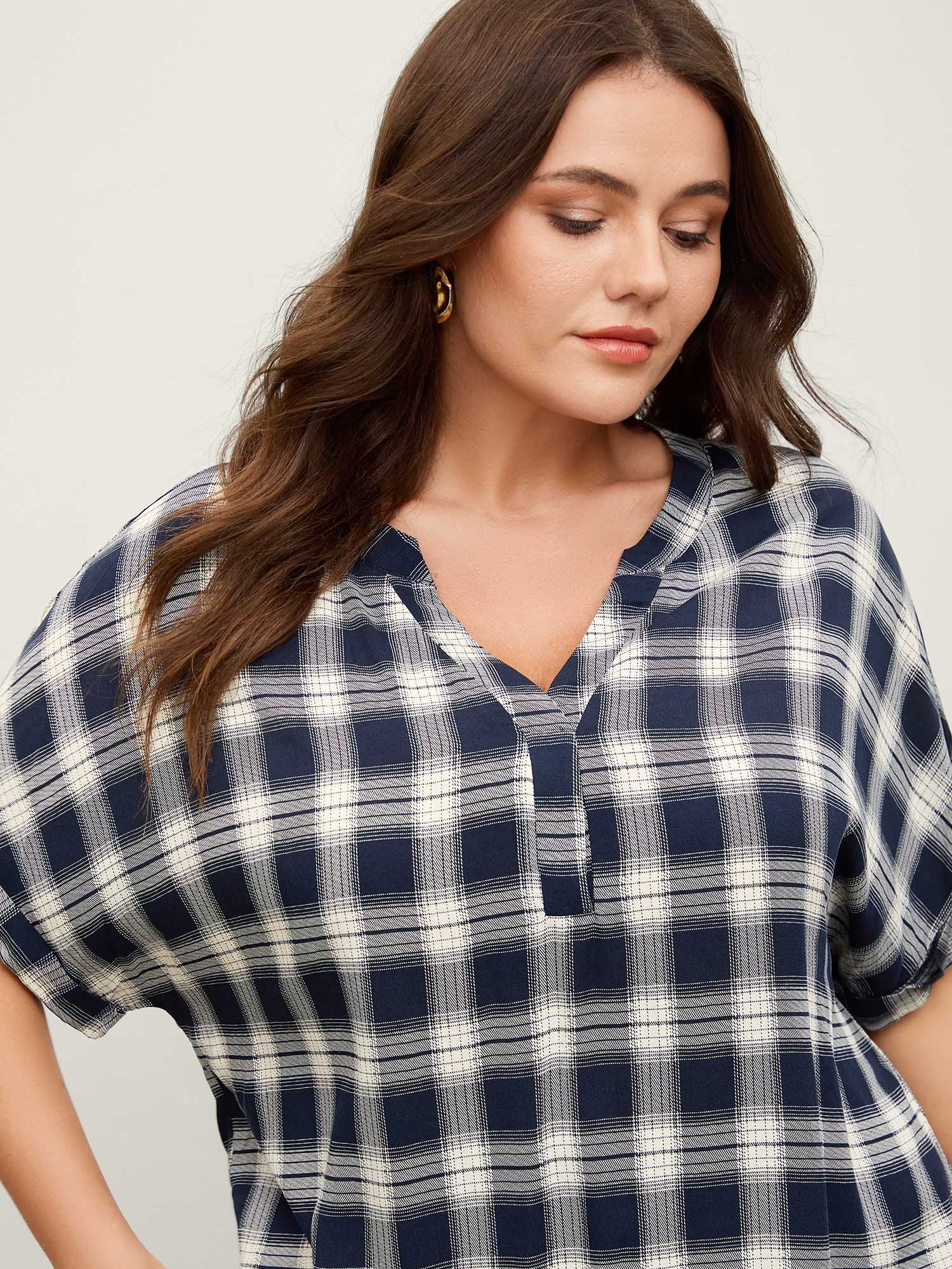 Supersoft Checkered Print Cuffed Sleeve Blouse - Image 2