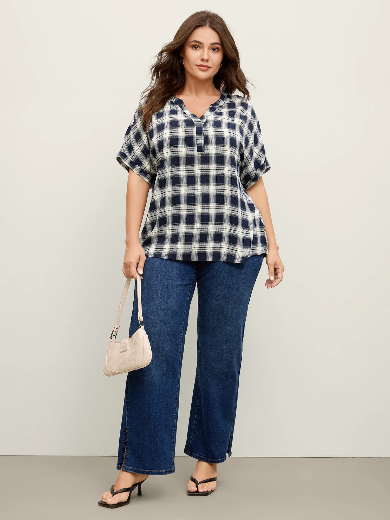Supersoft Checkered Print Cuffed Sleeve Blouse - Image 3