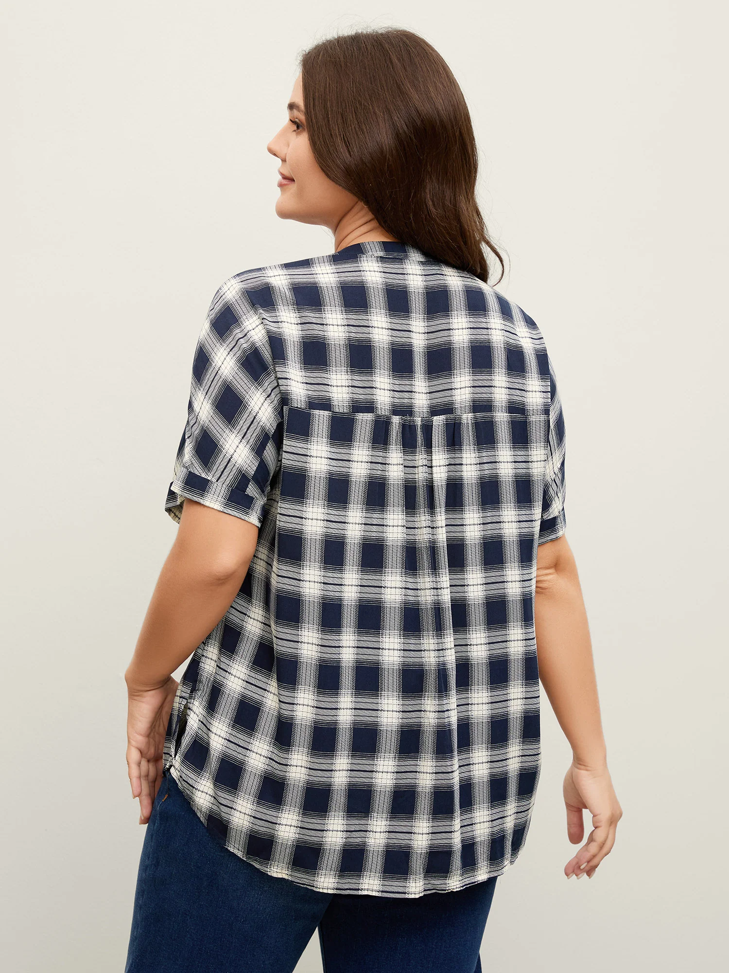 Supersoft Checkered Print Cuffed Sleeve Blouse - Image 4