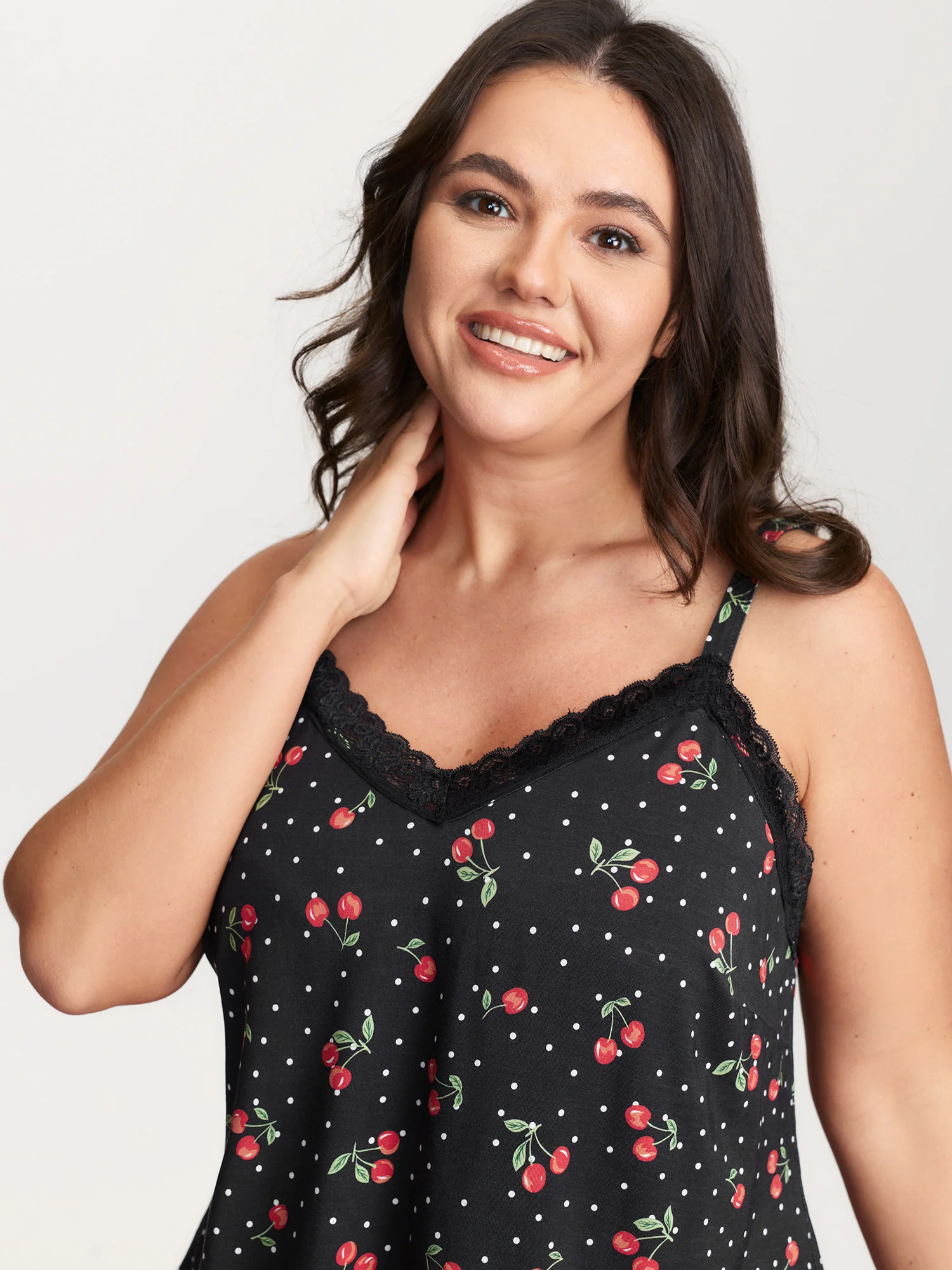 Supersoft Cherry Print Lace Trim Pockets Lounge Set - Image 2
