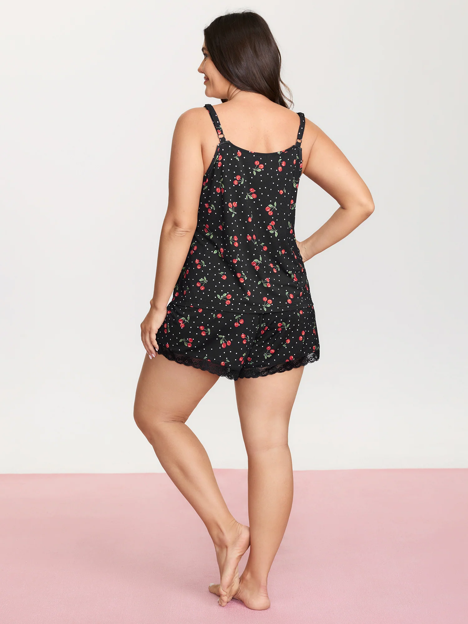 Supersoft Cherry Print Lace Trim Pockets Lounge Set - Image 5