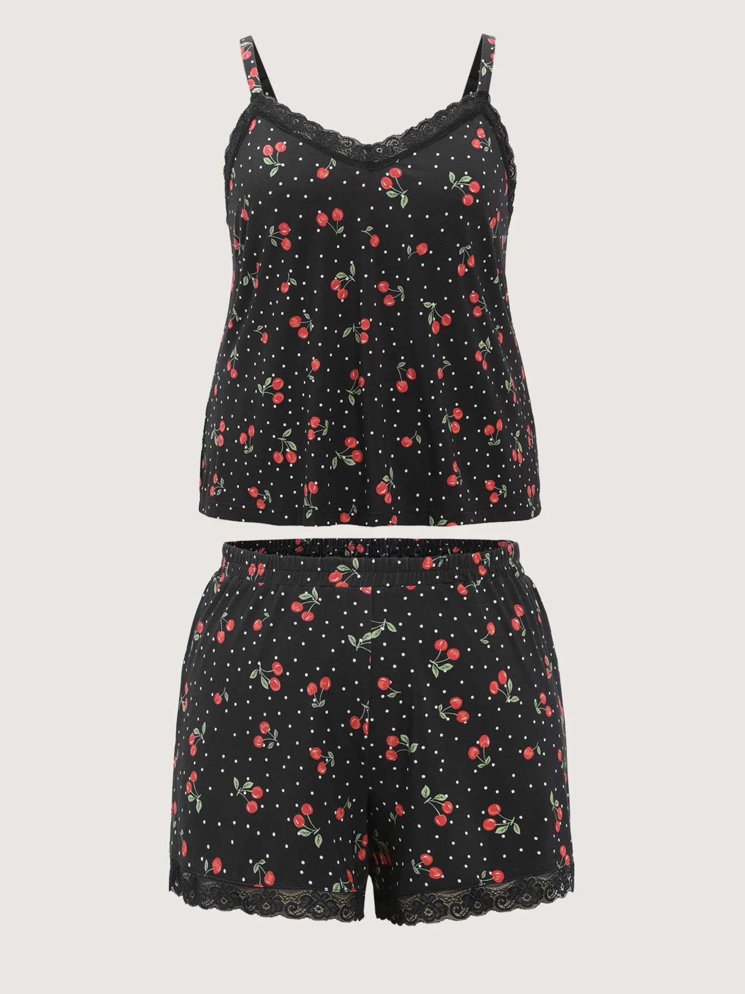 Supersoft Cherry Print Lace Trim Pockets Lounge Set - Image 6