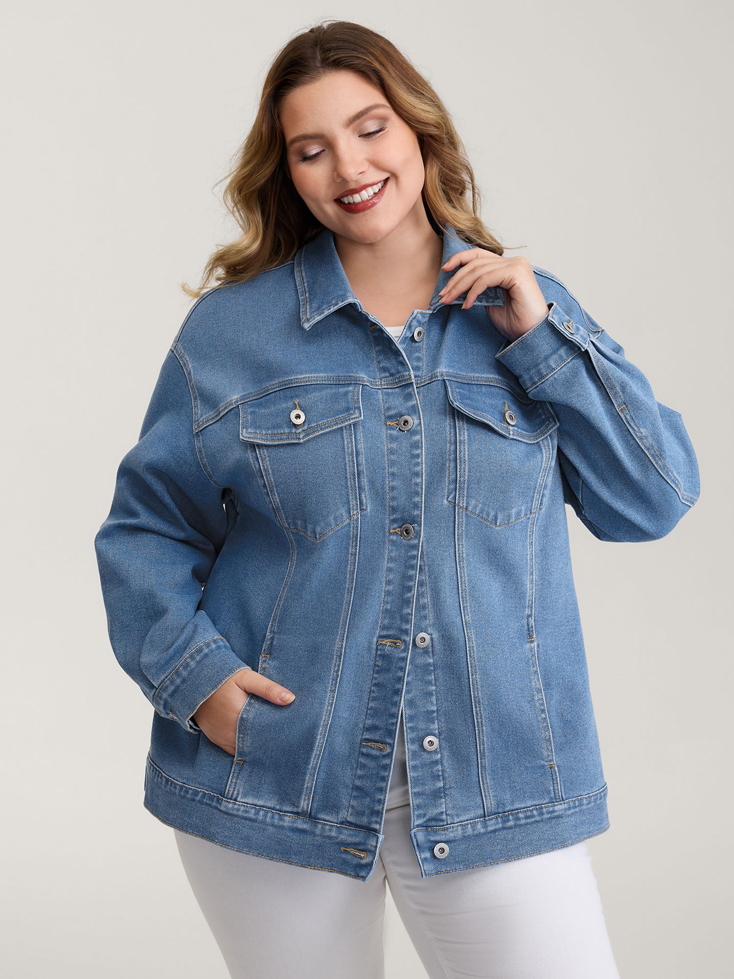 Supersoft Chest Flaps Button-Down Denim Jacket - Image 4