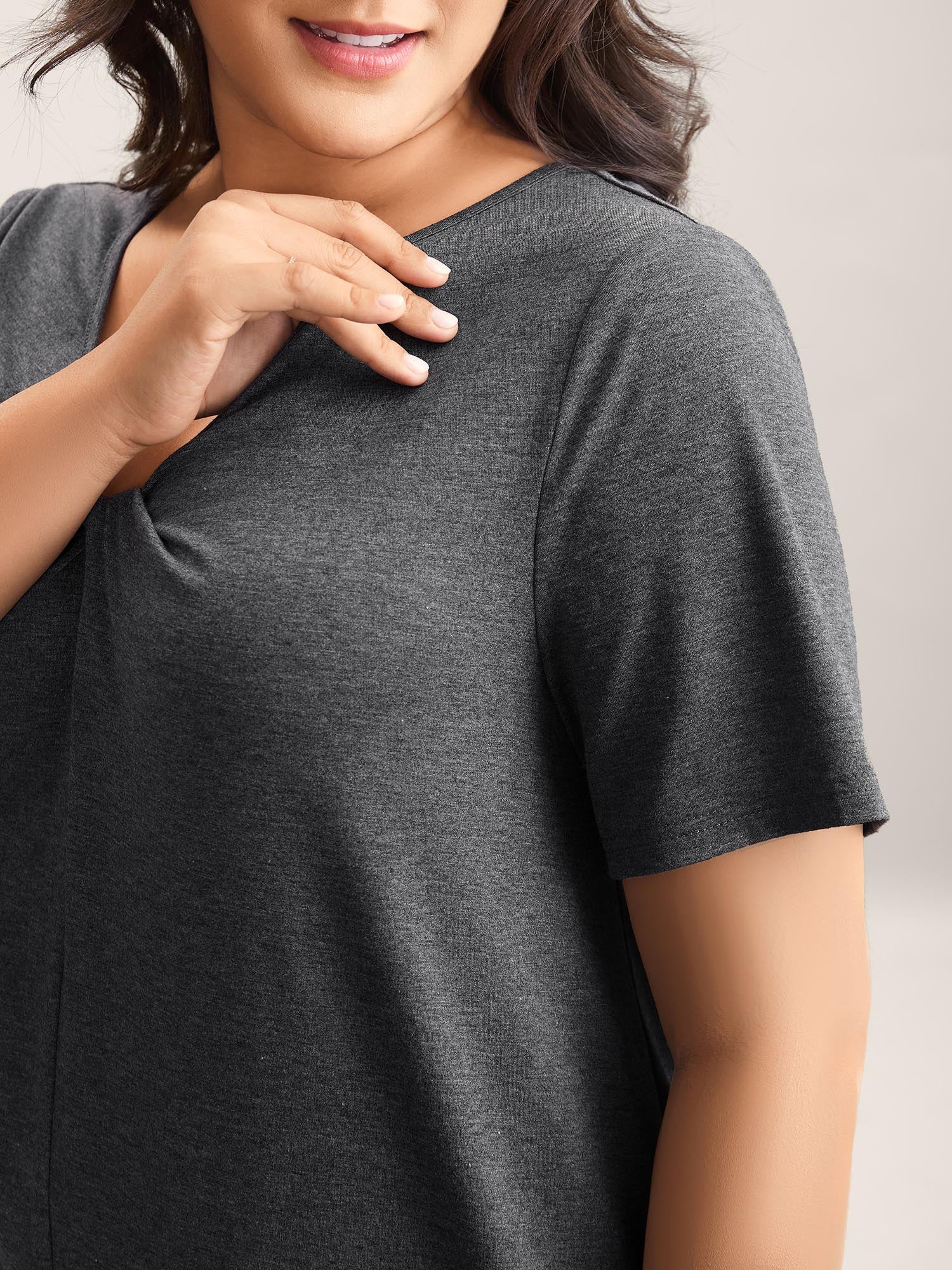 Supersoft Cinched Neck Plain T-Shirt - Image 2