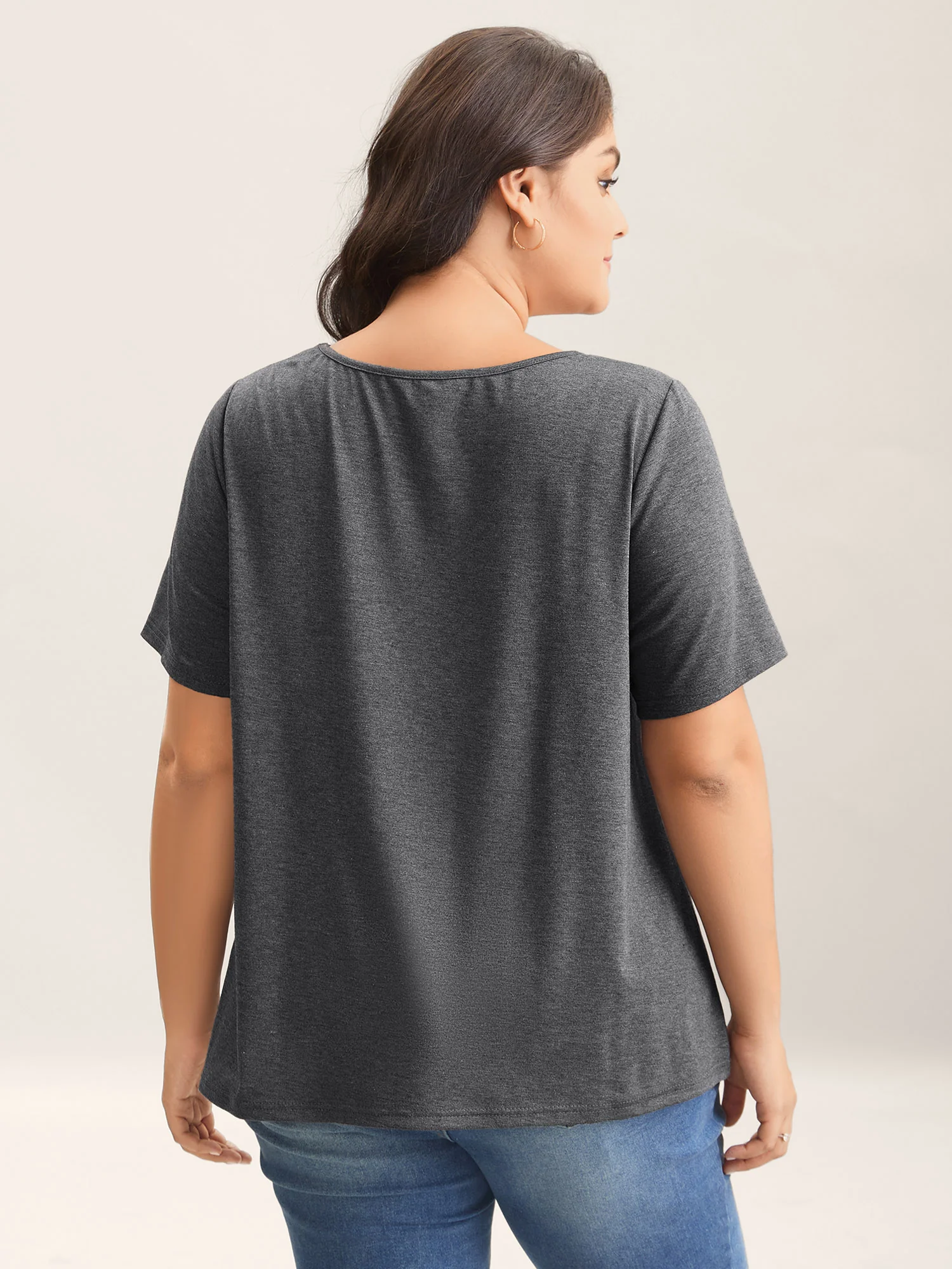 Supersoft Cinched Neck Plain T-Shirt - Image 4