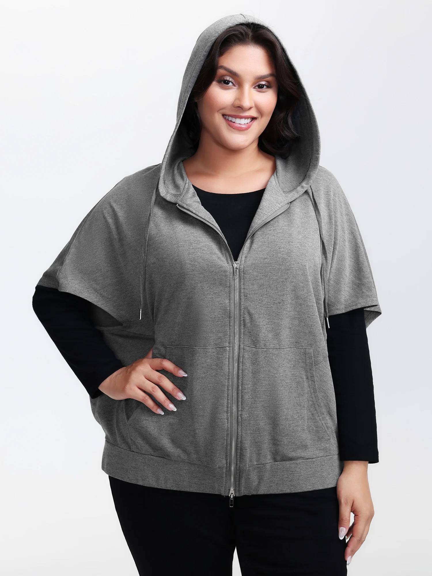 Supersoft Cloak Style Zipper Hooded Jacket - Image 2