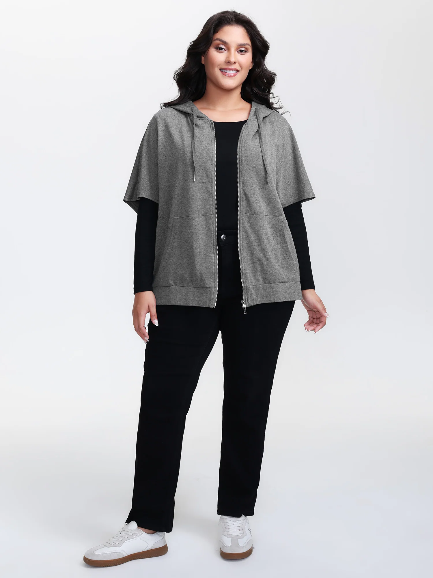 Supersoft Cloak Style Zipper Hooded Jacket - Image 3
