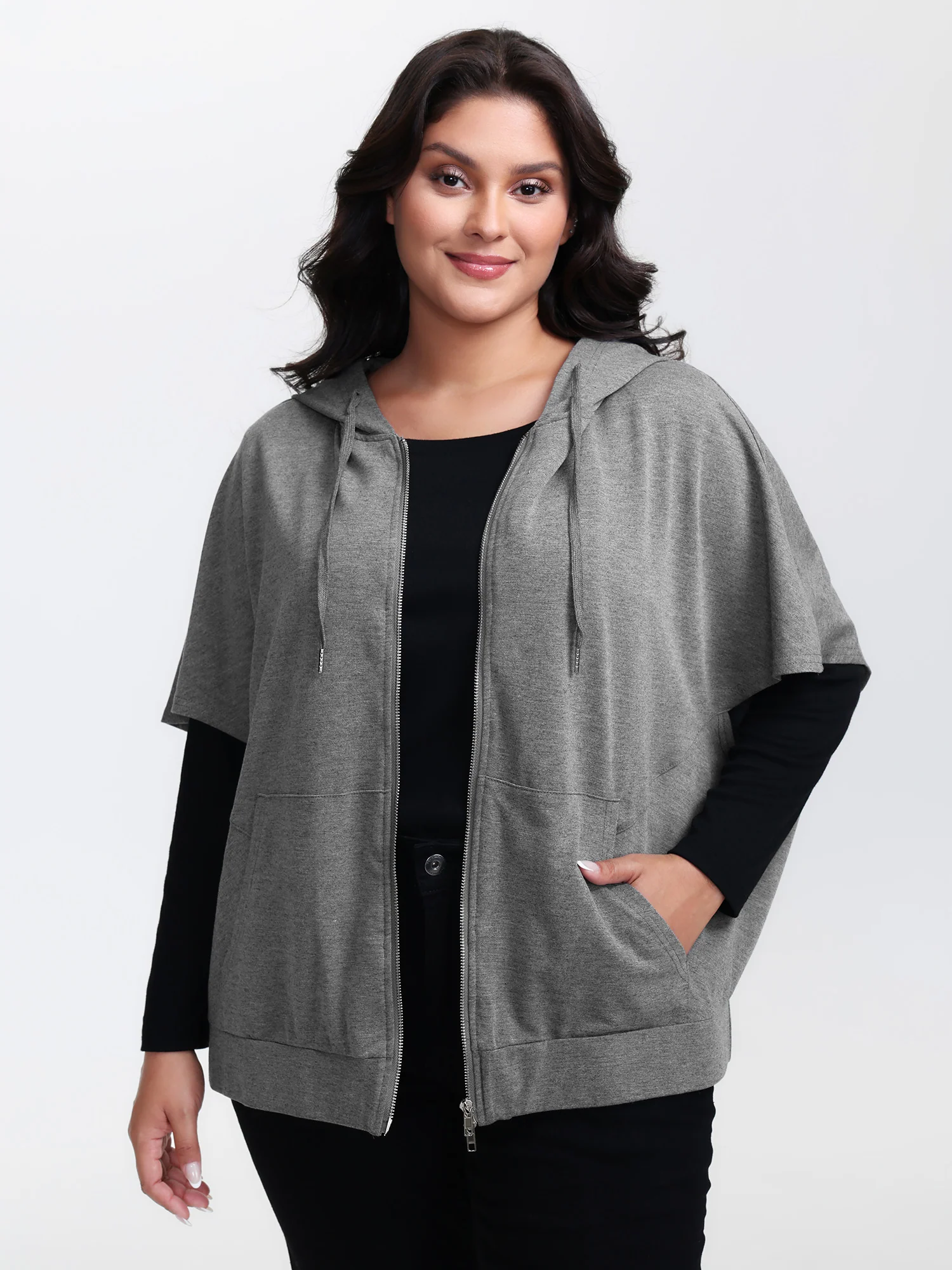 Supersoft Cloak Style Zipper Hooded Jacket - Image 4