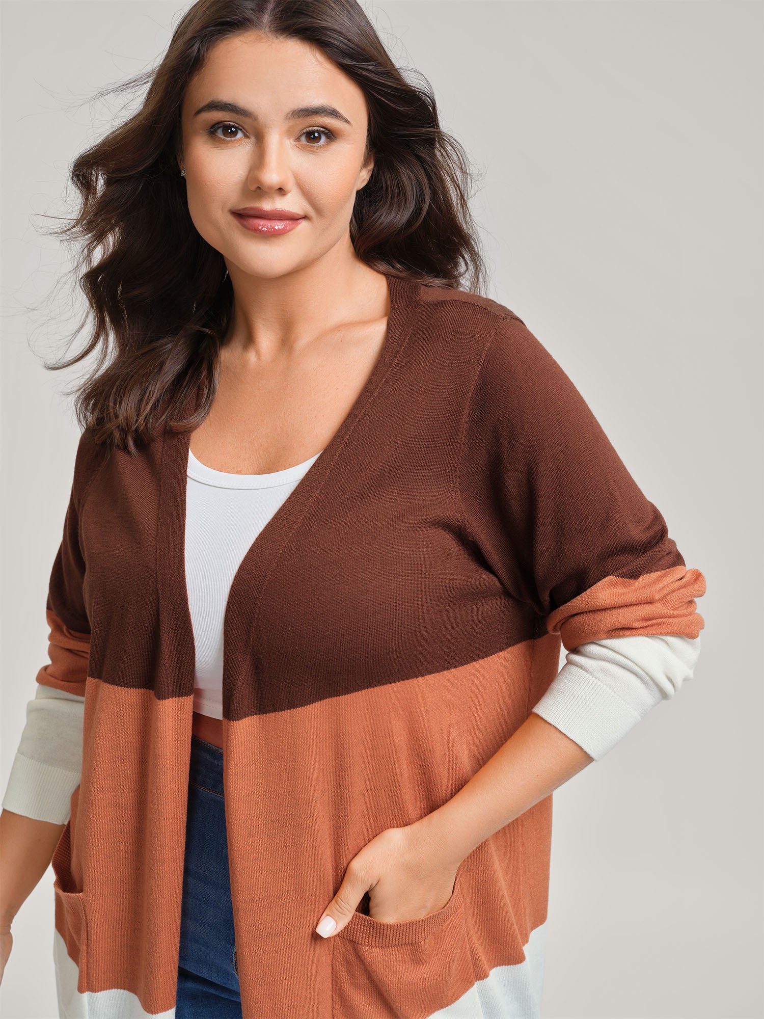 Supersoft Color Block Front-Open Lightweight Cardigan - Image 2