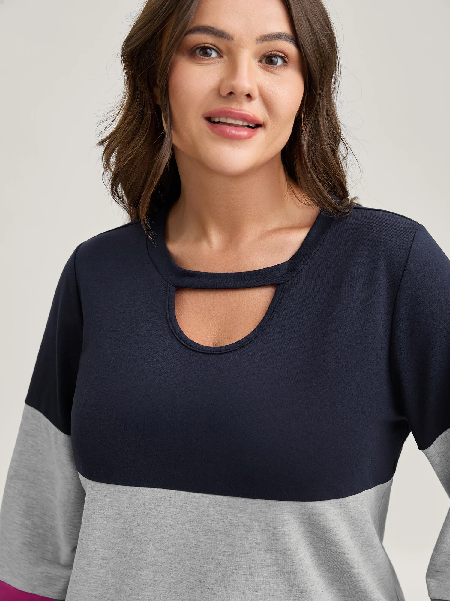 Supersoft Color Block Neck Cut-Out Sweatshirt - Image 3