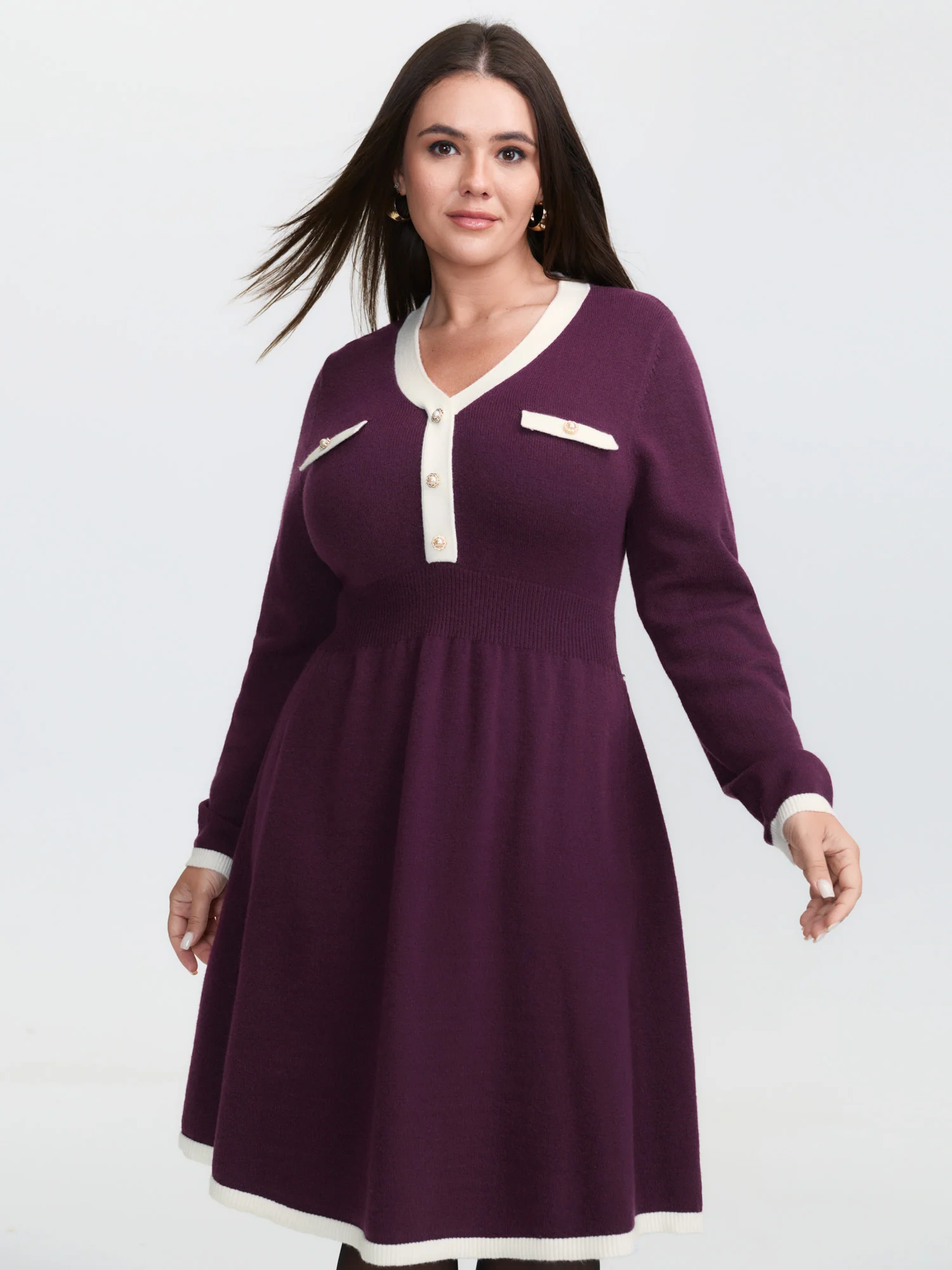 Supersoft Color Contrast A-Line Midi Sweater Dress - Image 2