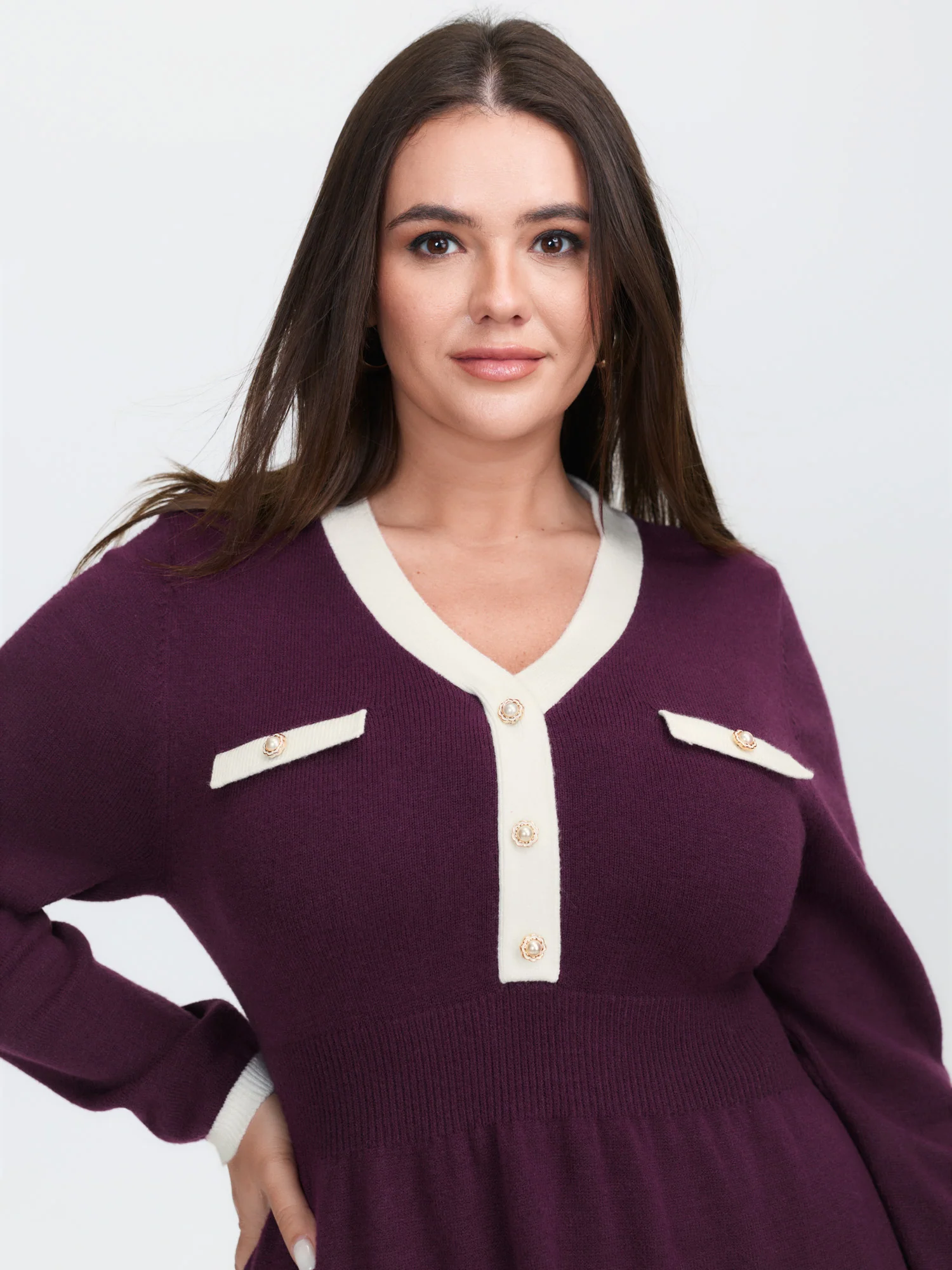 Supersoft Color Contrast A-Line Midi Sweater Dress - Image 3
