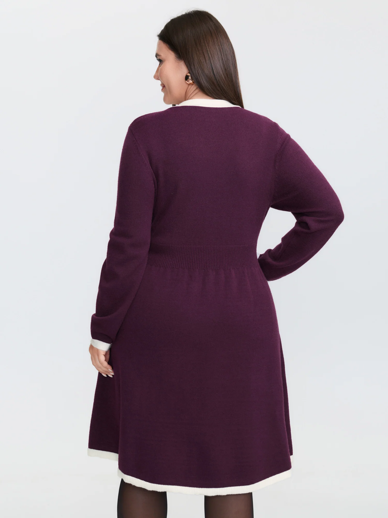 Supersoft Color Contrast A-Line Midi Sweater Dress - Image 4