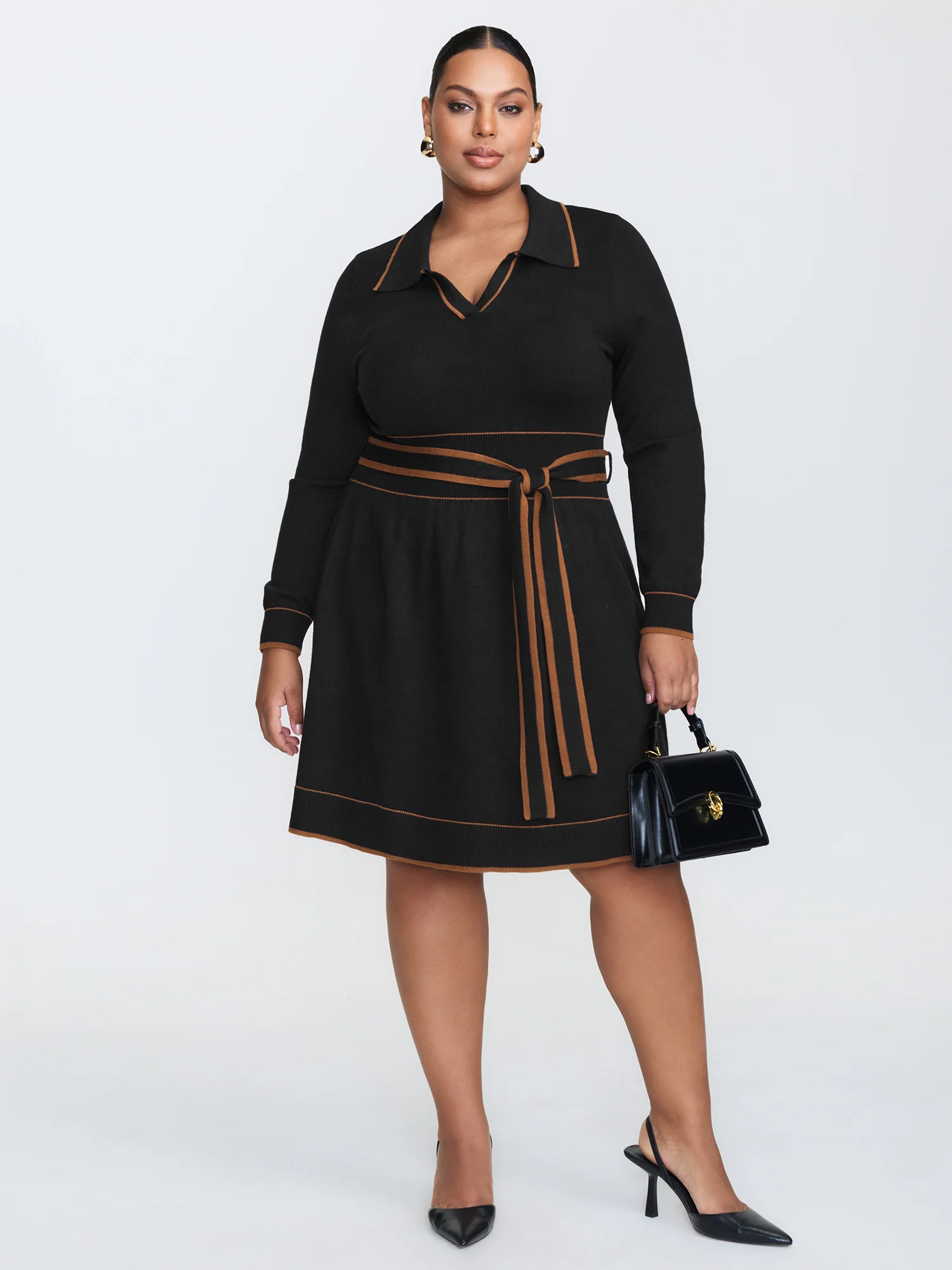 Supersoft Color Contrast Belt Sweater Dress