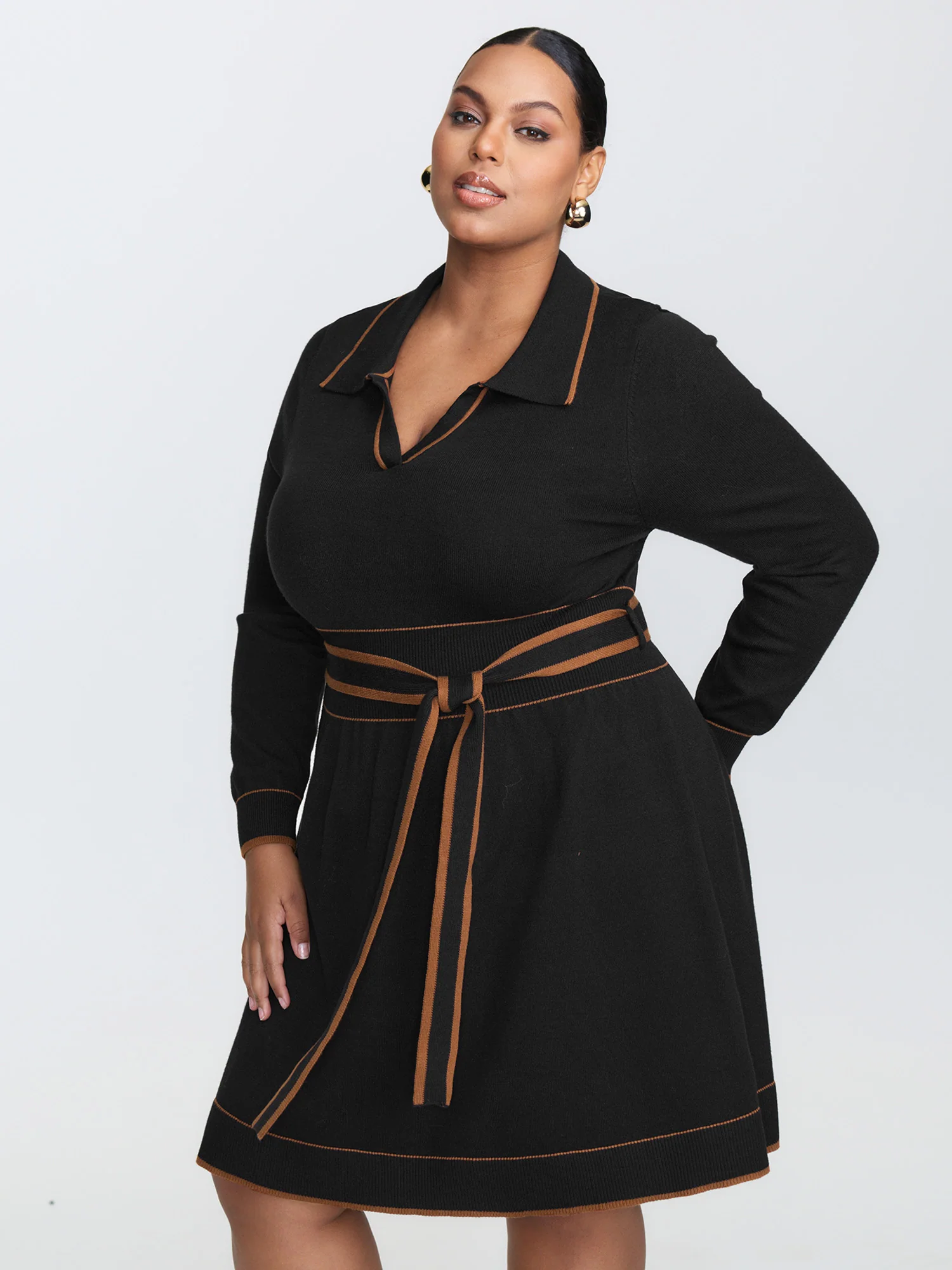 Supersoft Color Contrast Belt Sweater Dress - Image 2