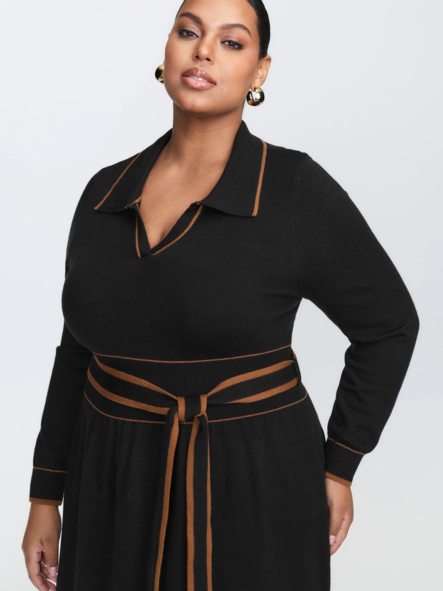 Supersoft Color Contrast Belt Sweater Dress - Image 3