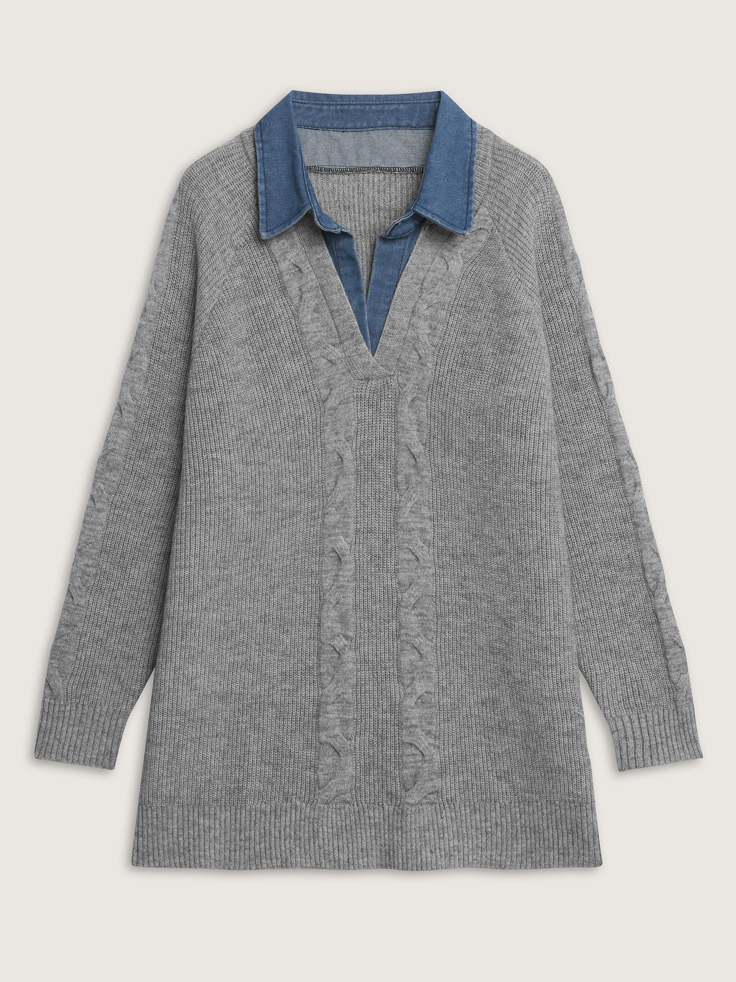 Supersoft Color Contrast Collar Textured Pullover - Image 5