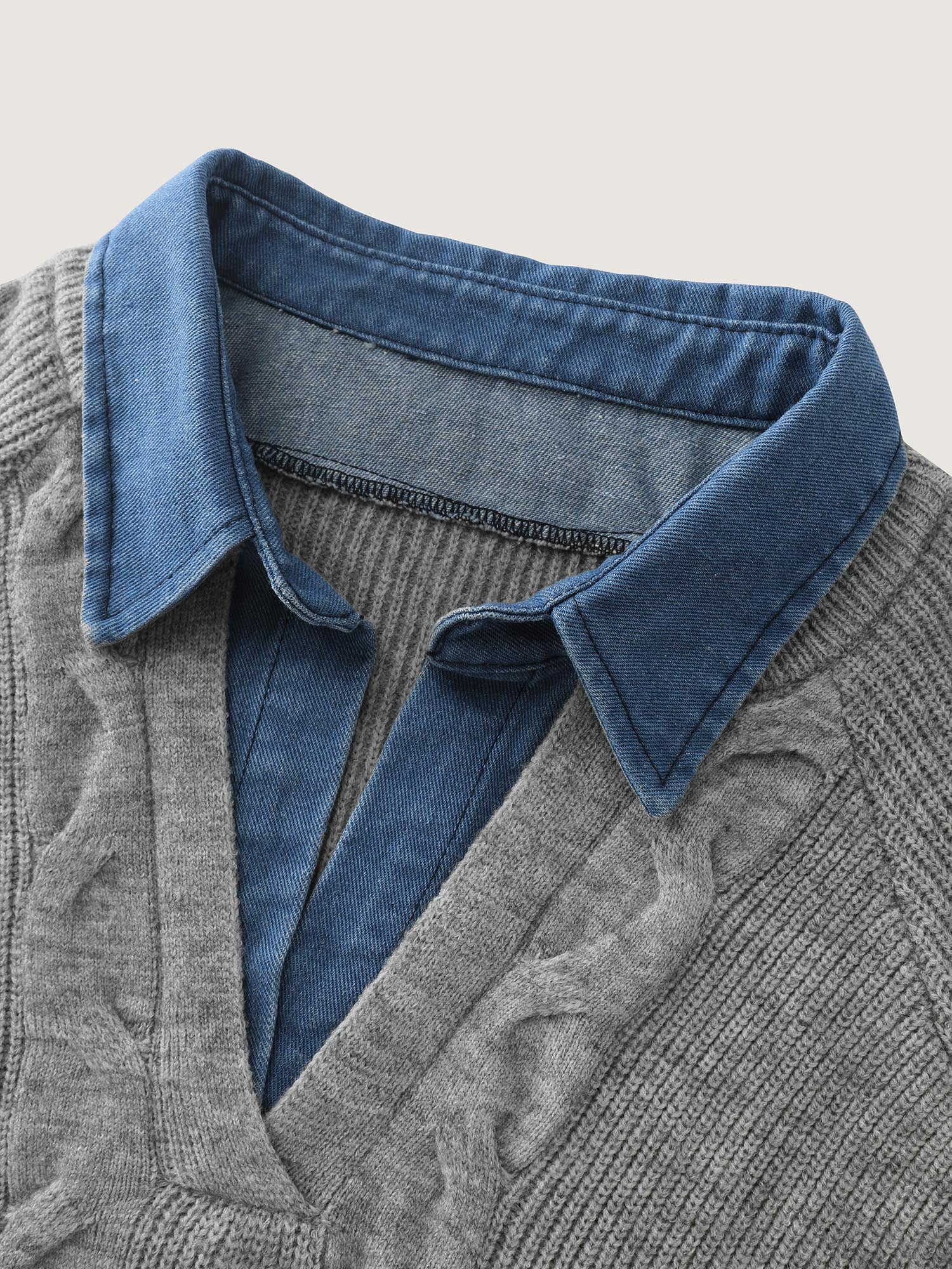 Supersoft Color Contrast Collar Textured Pullover - Image 6