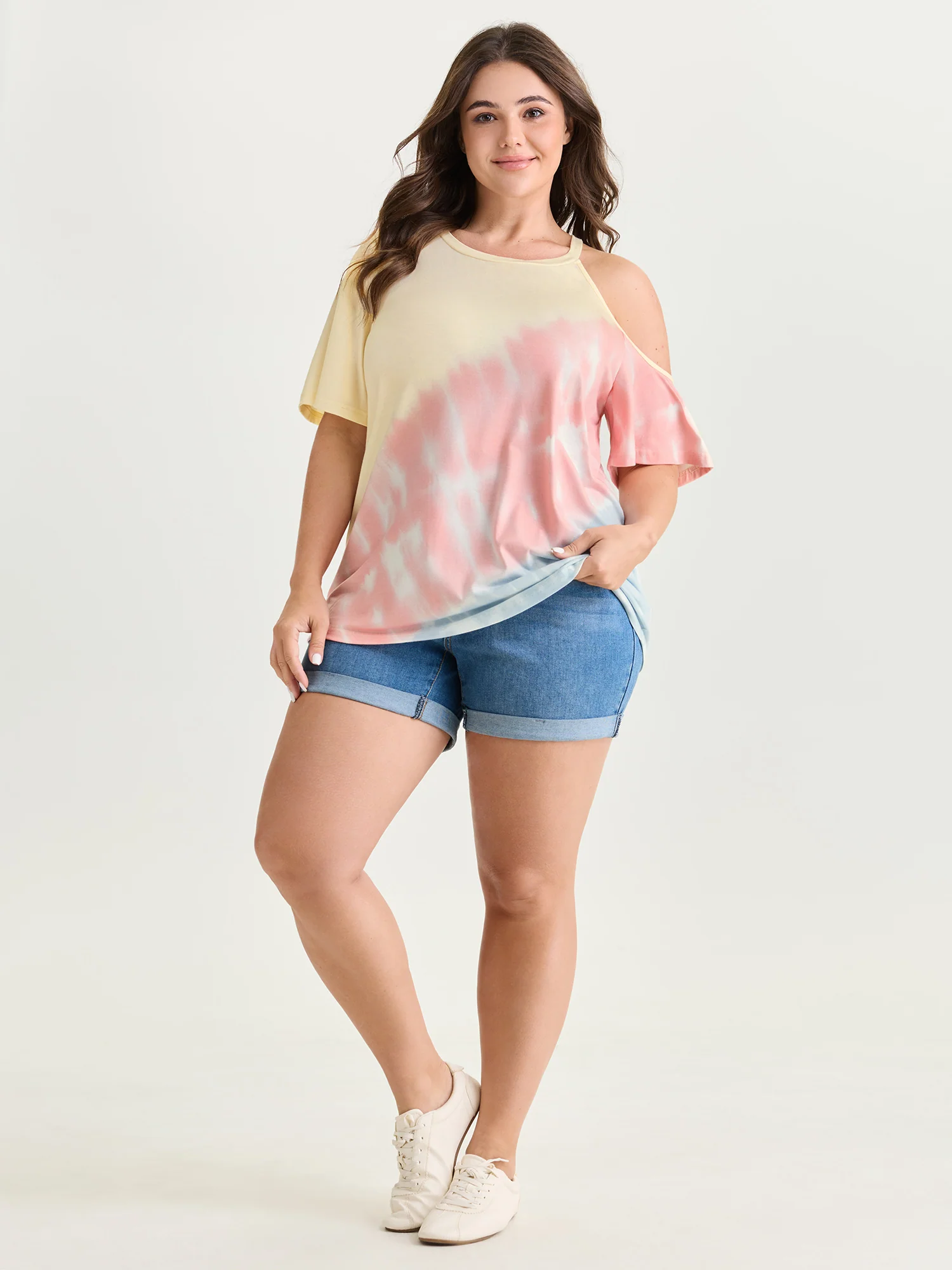 Supersoft Color Gradient Cut-Out Shoulder T-Shirt - Image 3