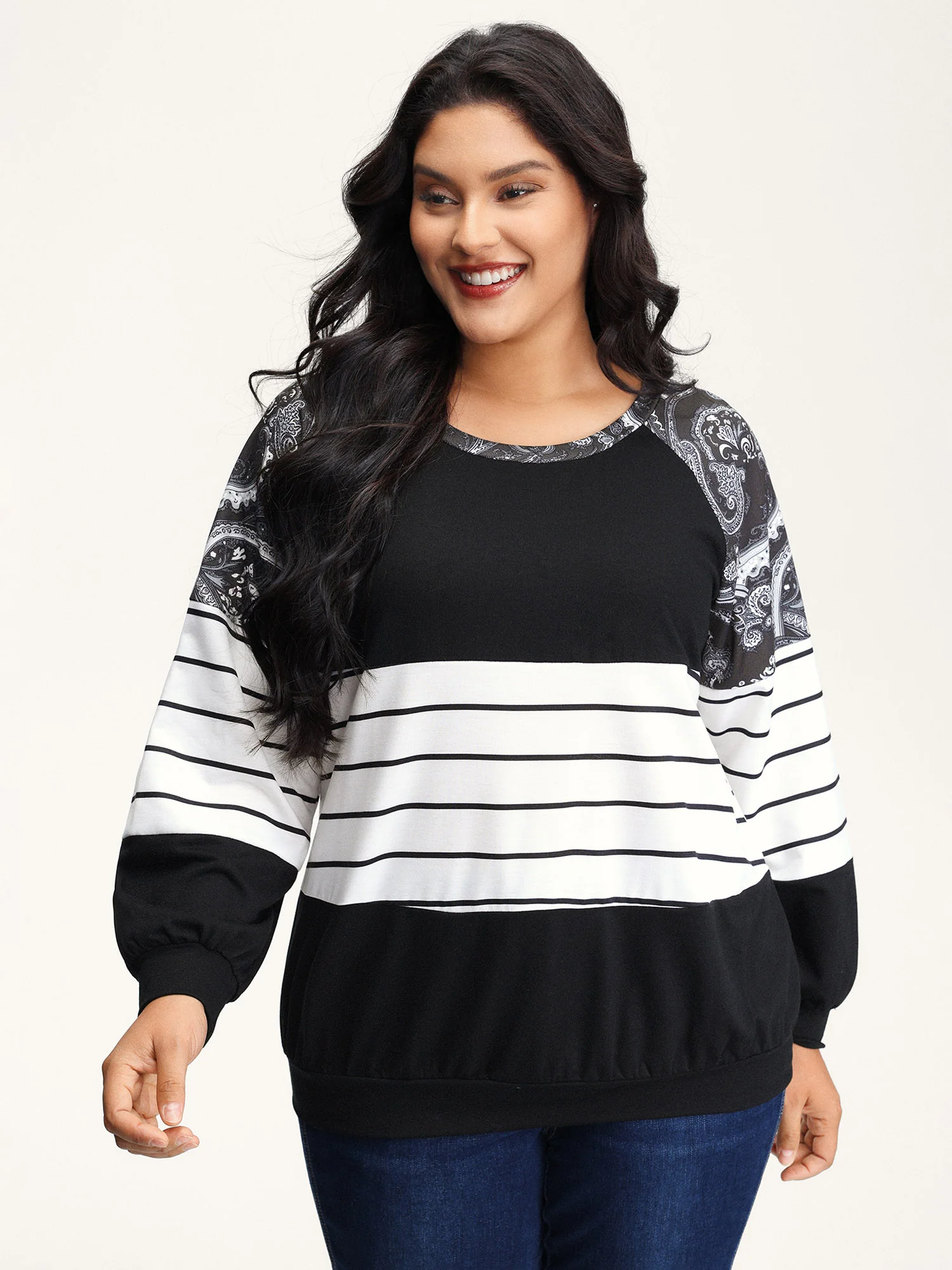 Supersoft Colorblock Paisley Print Sweatshirt - Image 12