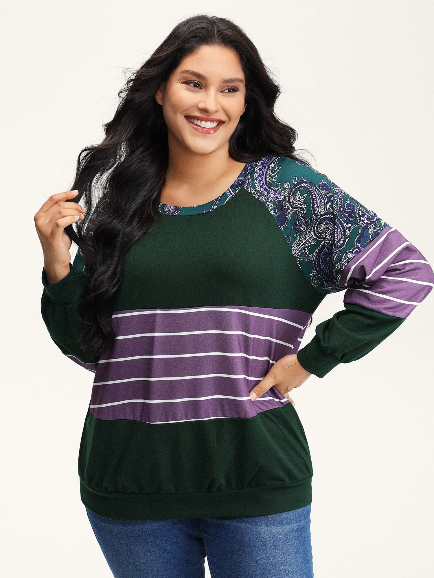 Supersoft Colorblock Paisley Print Sweatshirt - Image 16