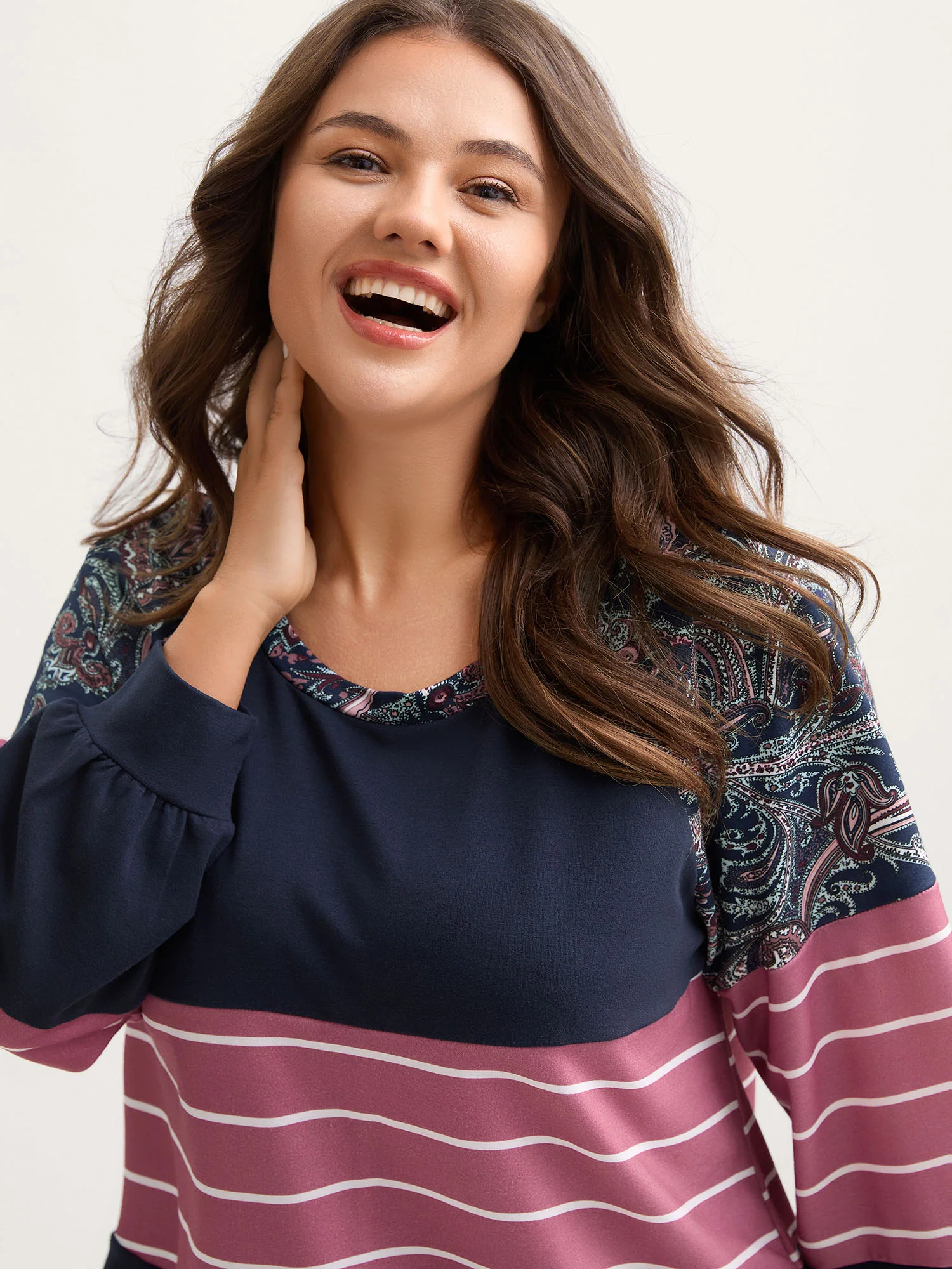 Supersoft Colorblock Paisley Print Sweatshirt - Image 2