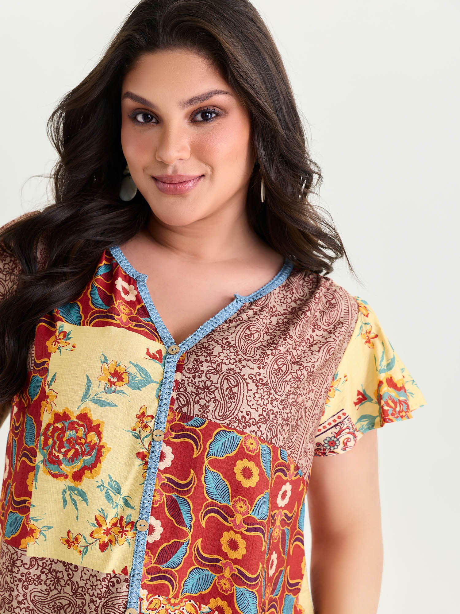 Supersoft Colorful Contrast Patchwork Print Blouse - Image 2