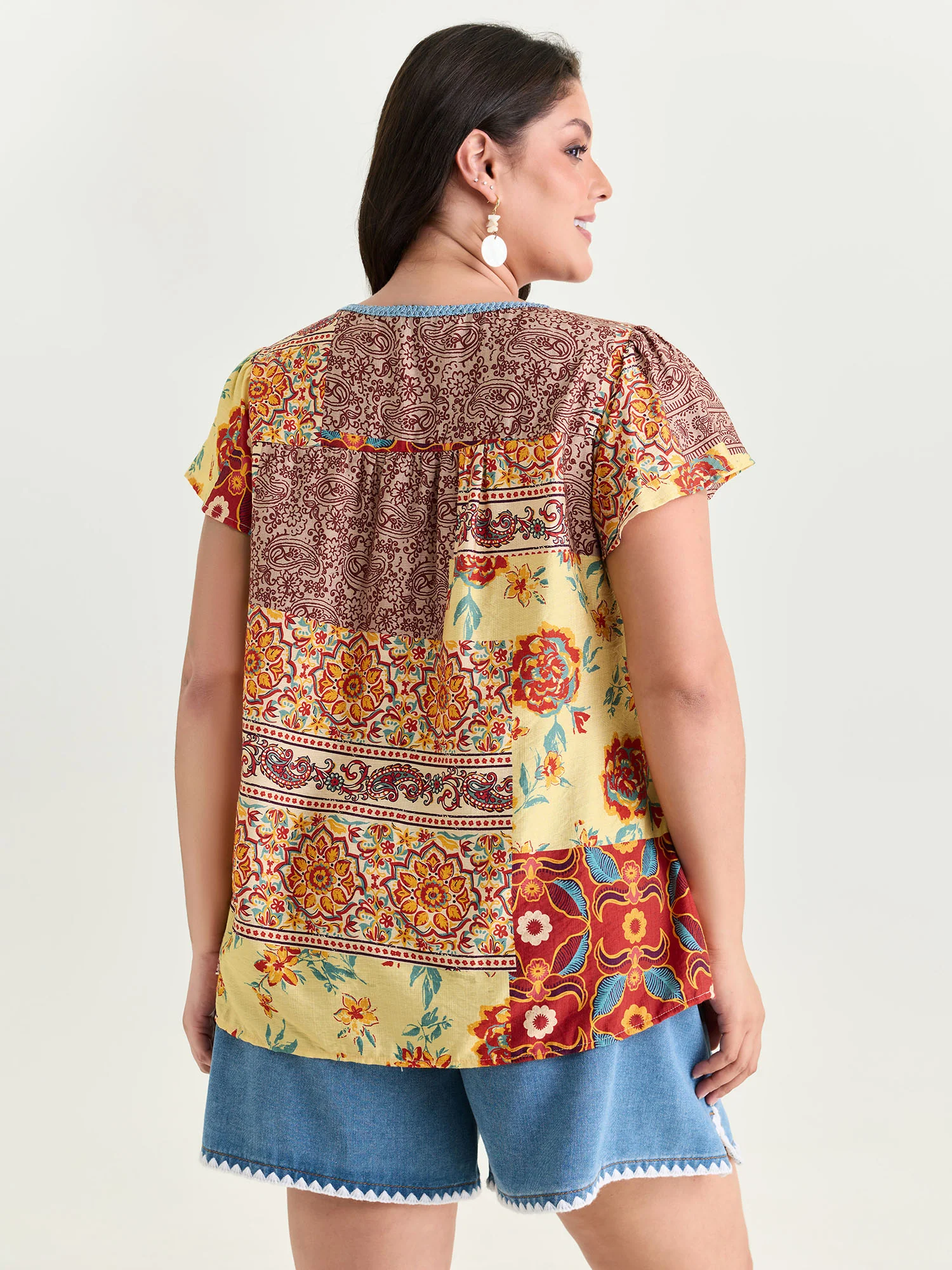 Supersoft Colorful Contrast Patchwork Print Blouse - Image 4