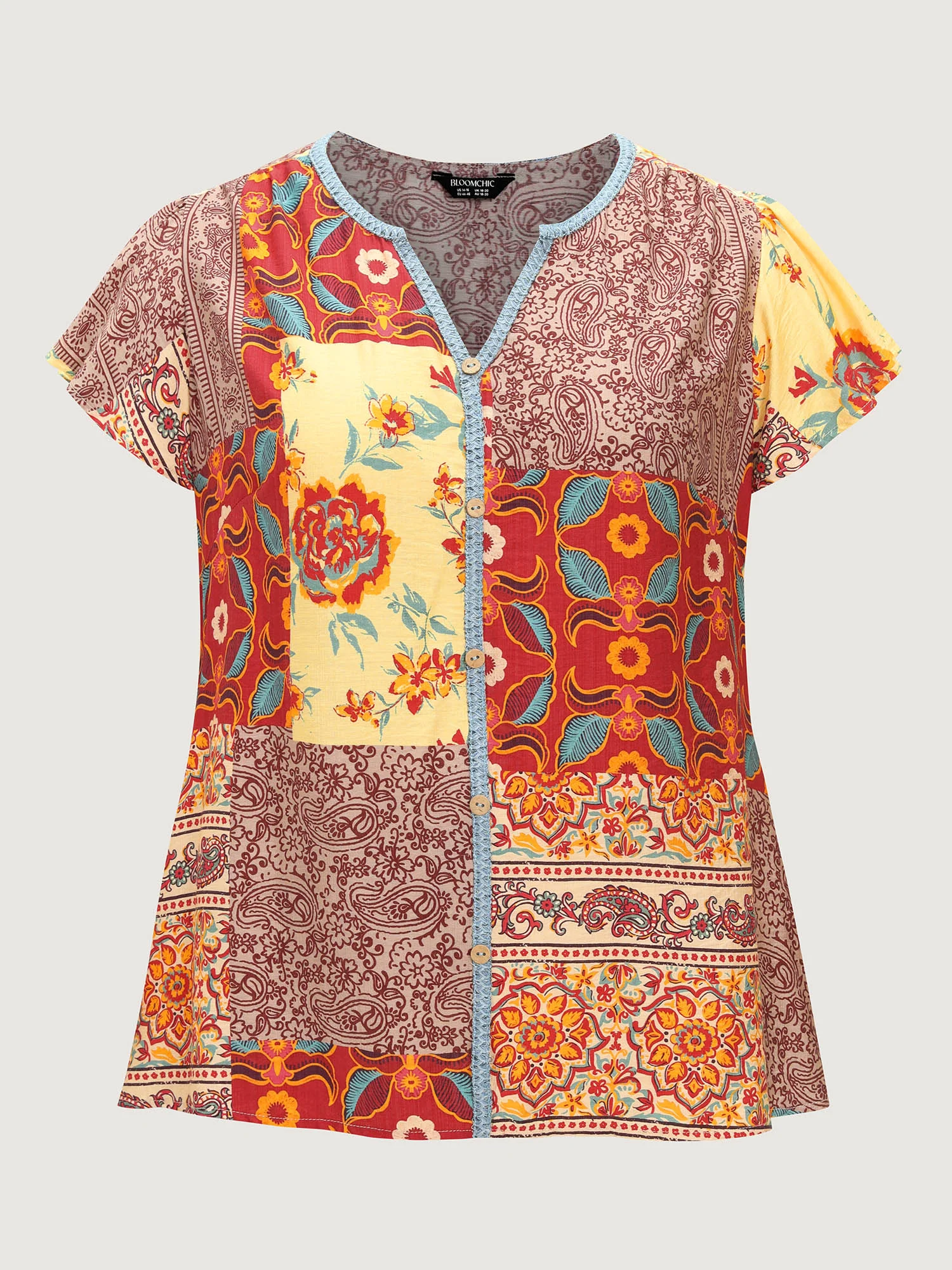 Supersoft Colorful Contrast Patchwork Print Blouse - Image 7