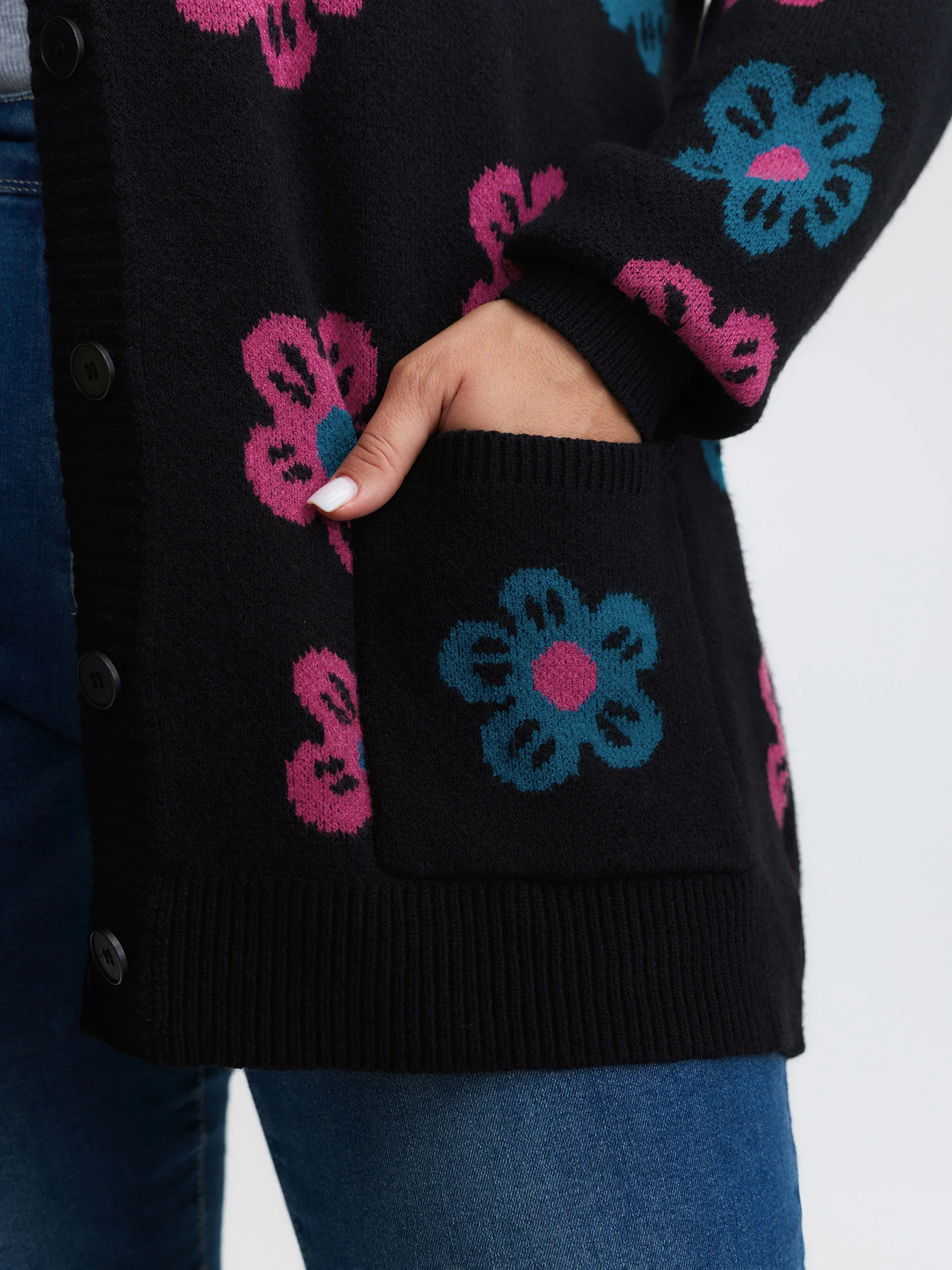 Supersoft Colorful Floral Drop Shoulder Knit Cardigan - Image 3