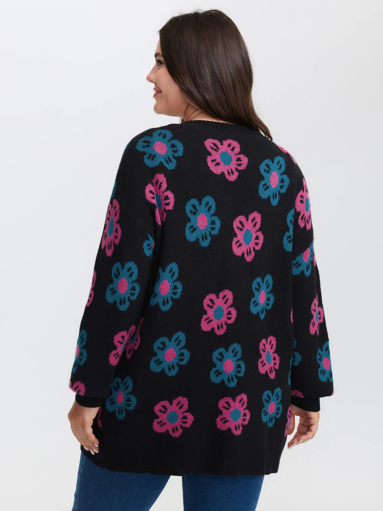 Supersoft Colorful Floral Drop Shoulder Knit Cardigan - Image 5