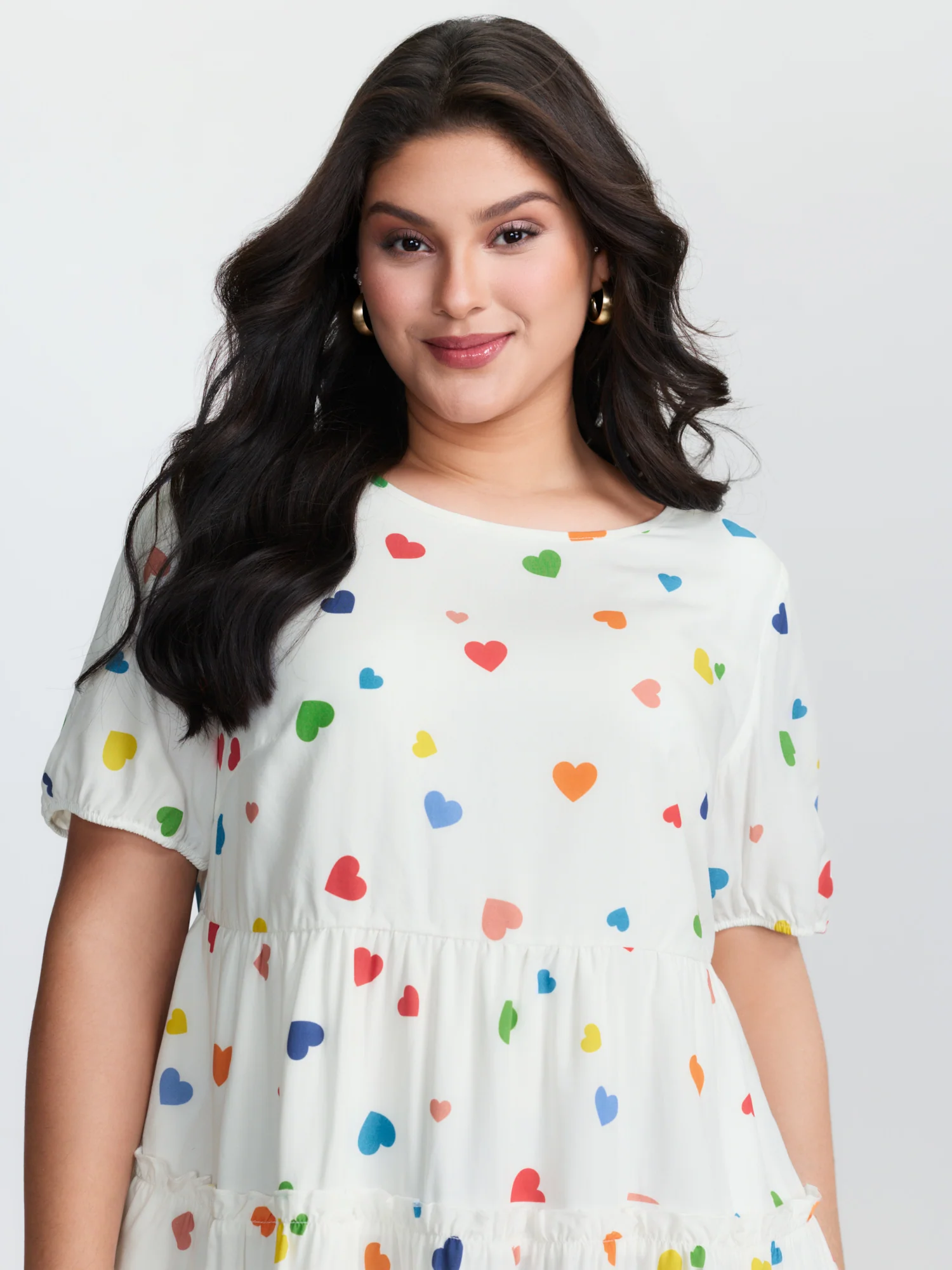 Supersoft Colorful Hearts Tiered Round Neck Blouse - Image 2