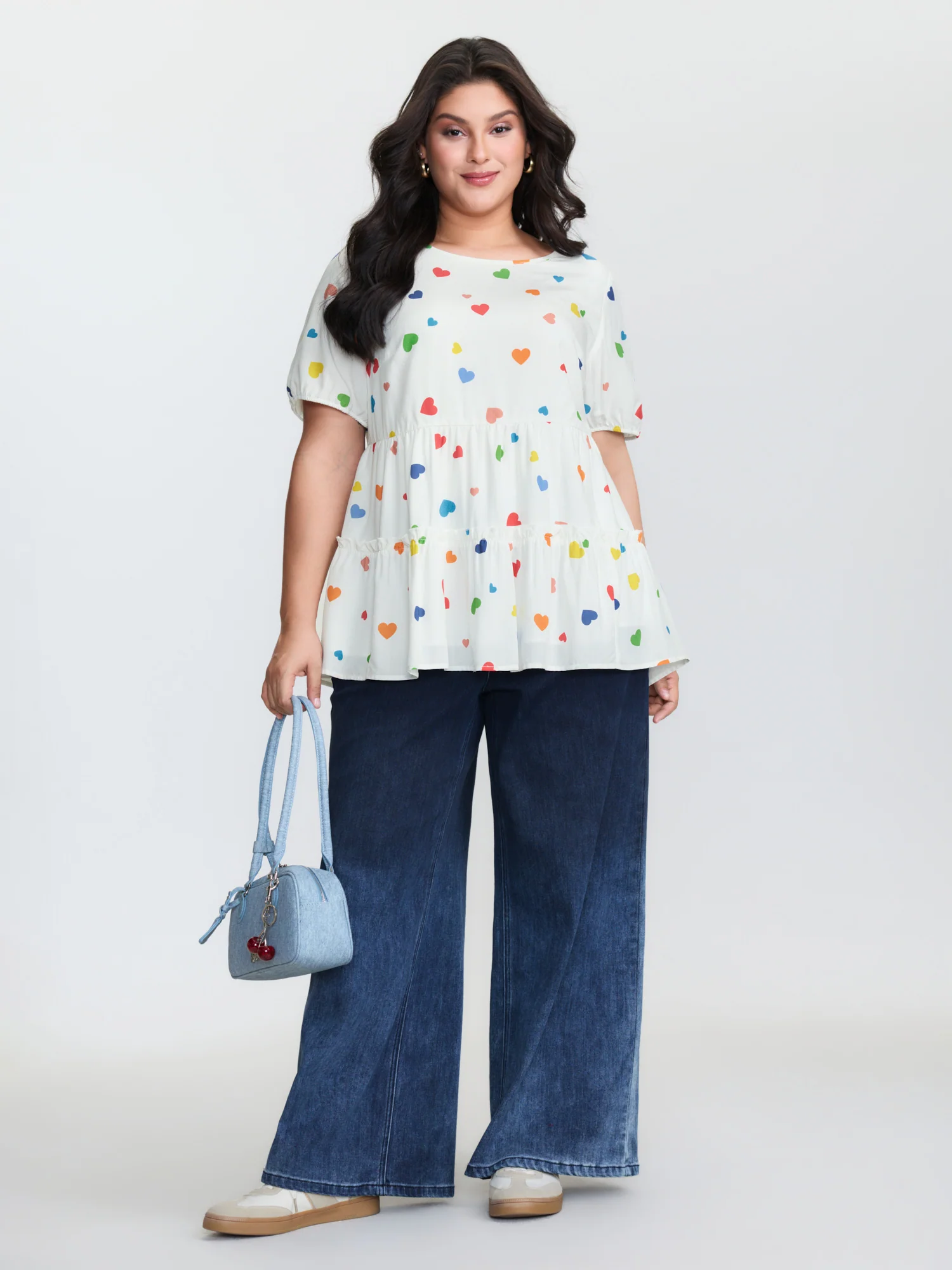 Supersoft Colorful Hearts Tiered Round Neck Blouse - Image 3