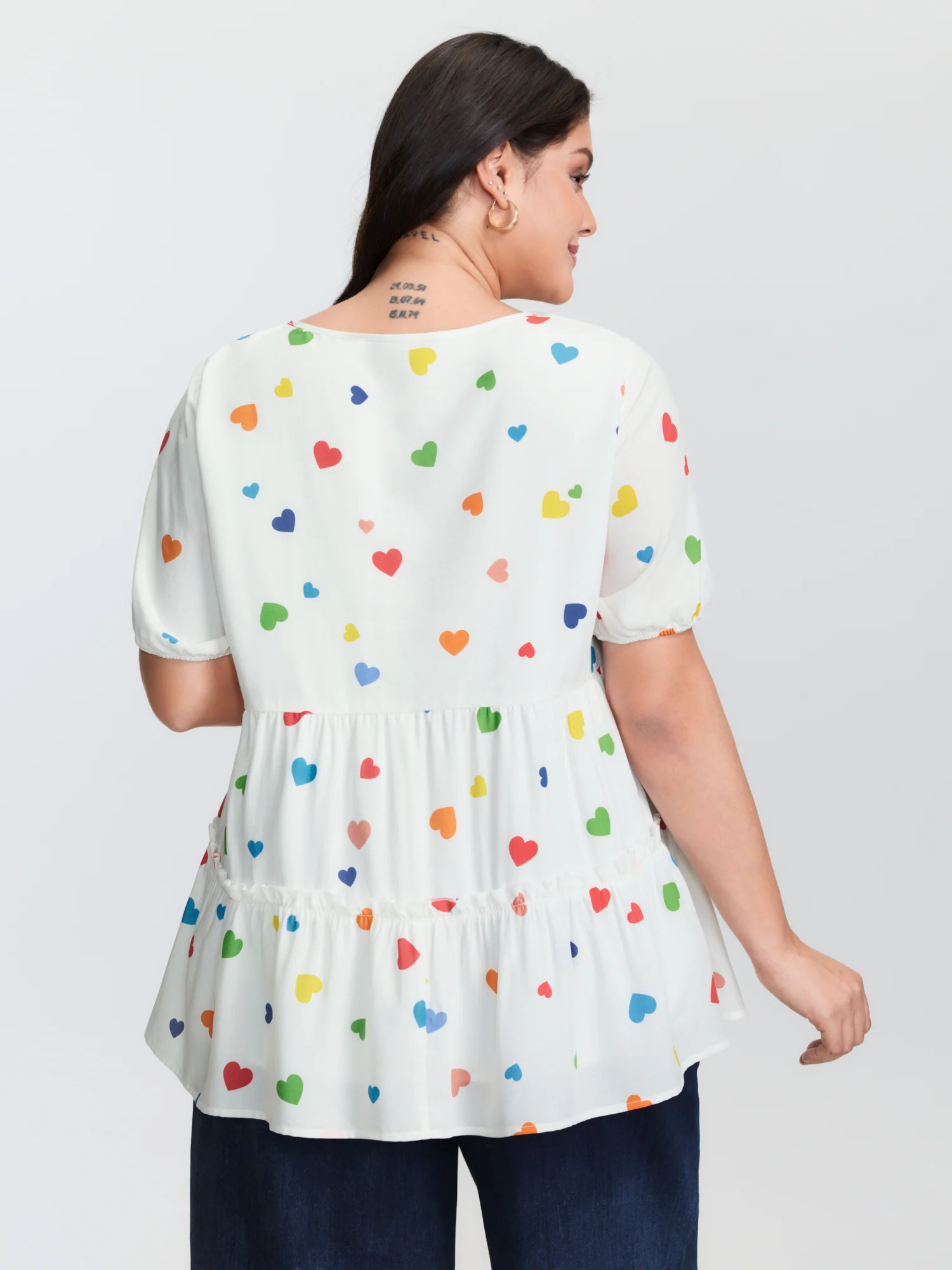 Supersoft Colorful Hearts Tiered Round Neck Blouse - Image 4