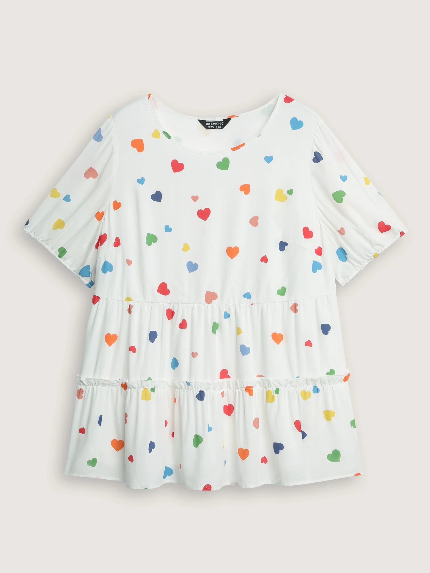 Supersoft Colorful Hearts Tiered Round Neck Blouse - Image 7