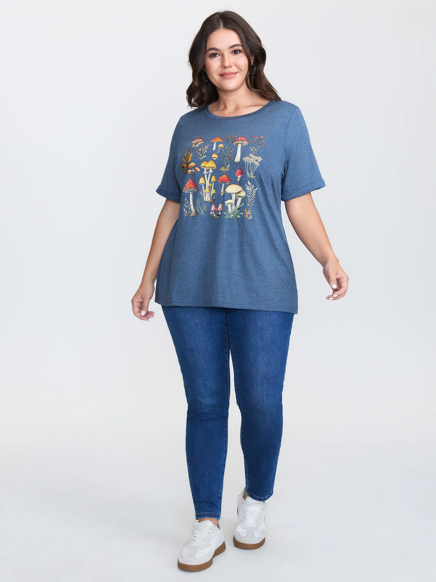 Supersoft Colorful Mushroom Pattern Heather T-Shirt - Image 3