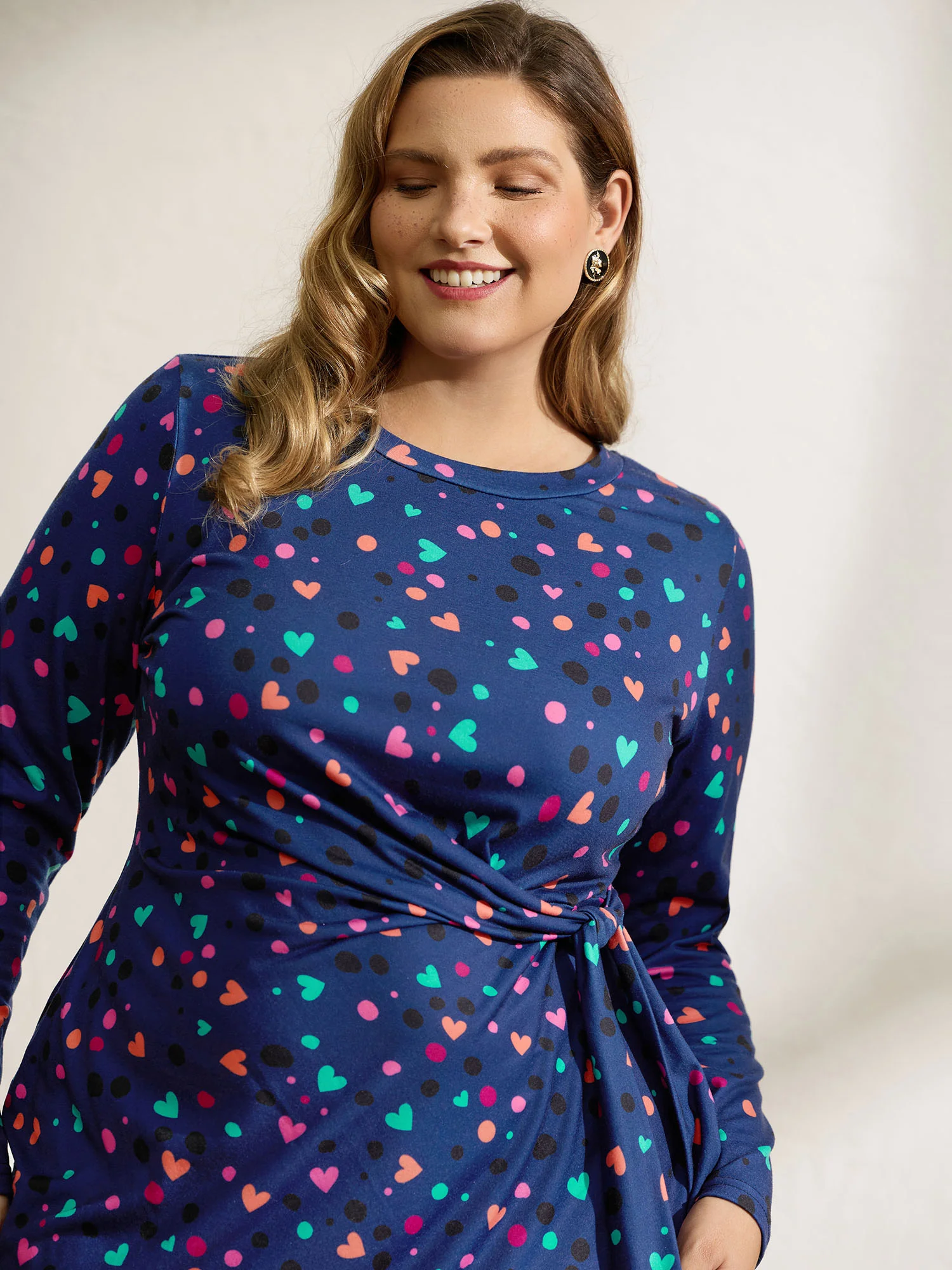 Supersoft Colorful Polka Dot Hearts Knot Midi Dress - Image 2