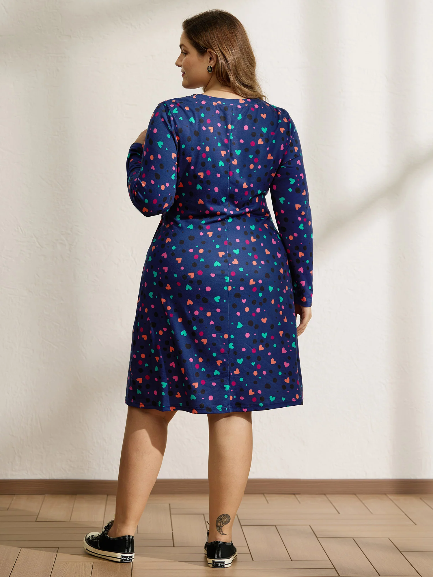 Supersoft Colorful Polka Dot Hearts Knot Midi Dress - Image 4