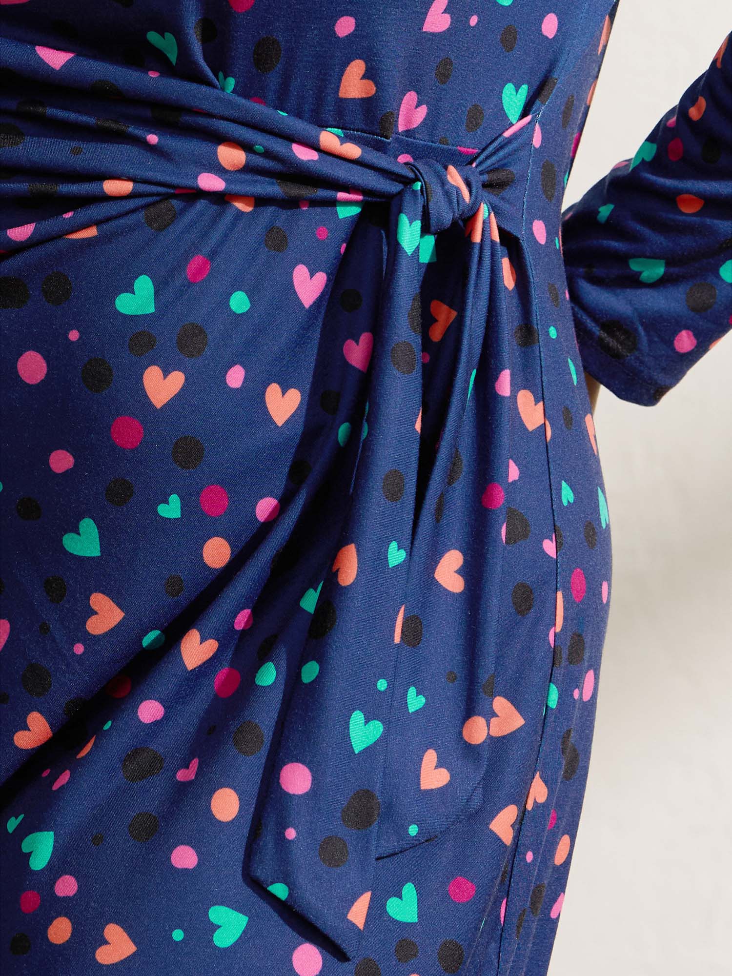 Supersoft Colorful Polka Dot Hearts Knot Midi Dress - Image 7