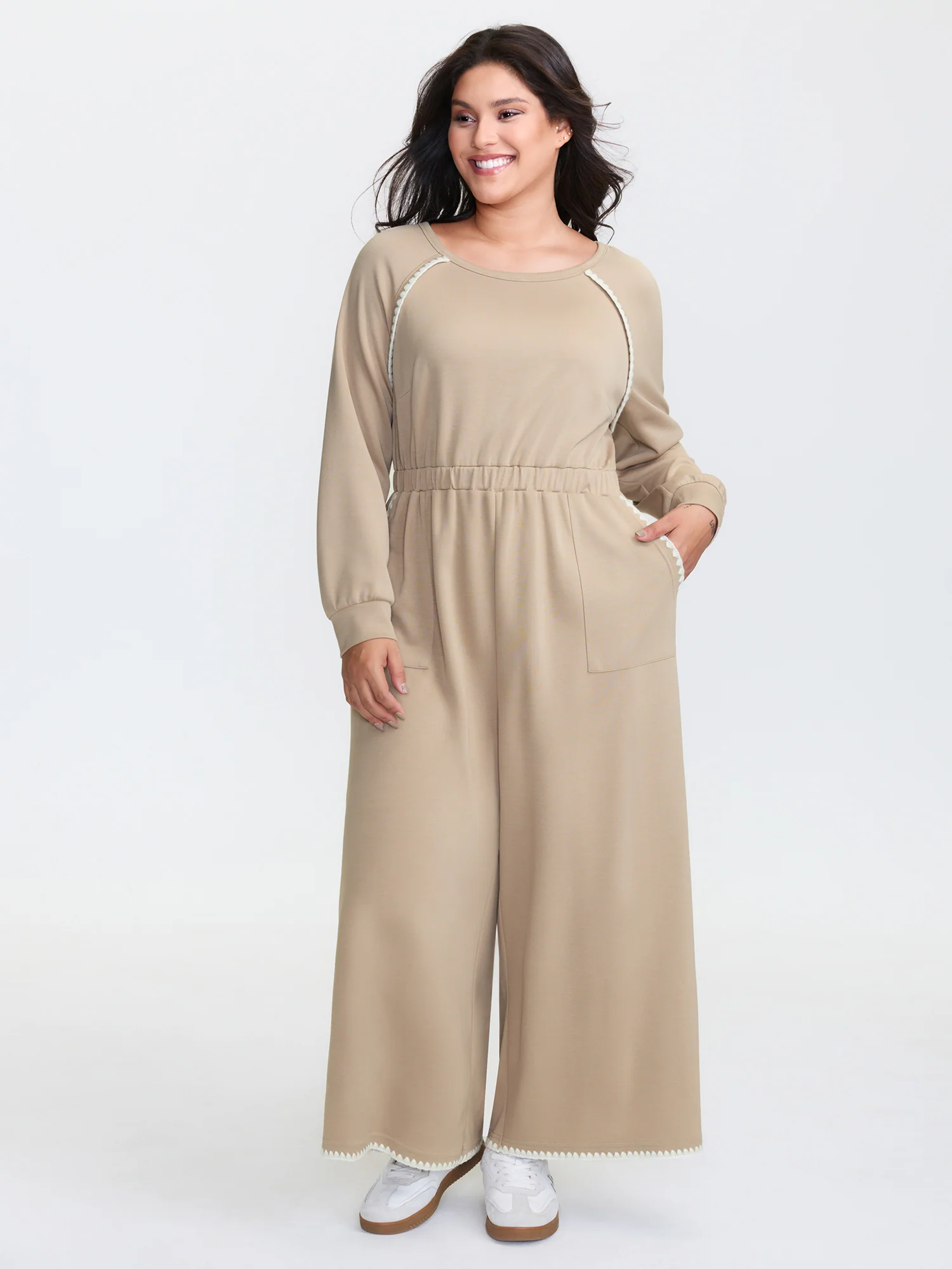 Supersoft Contrast Edges Stretchy Waist Jumpsuit - Image 3