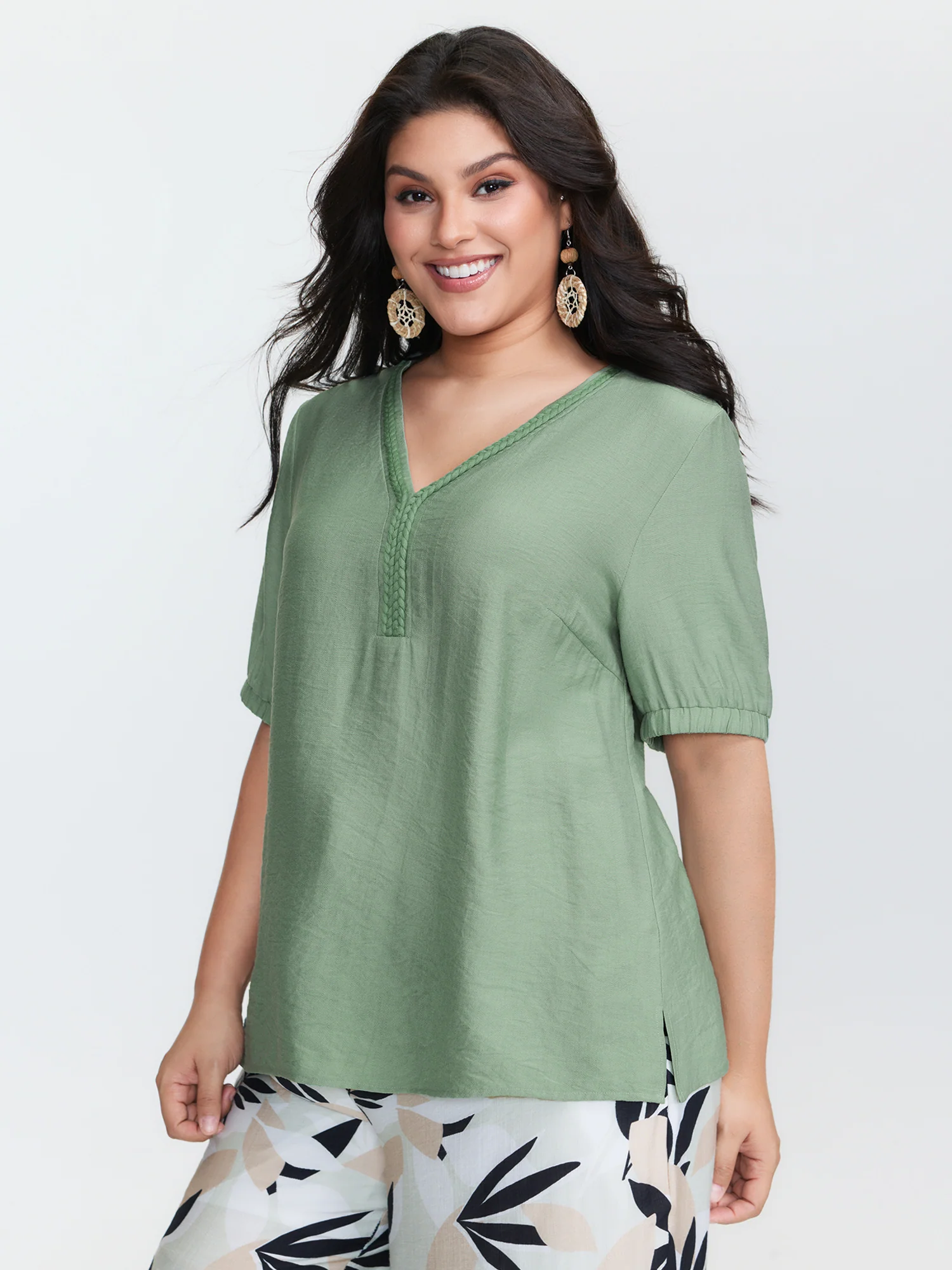 Supersoft Contrast Webbing V-Neck Blouse - Image 3